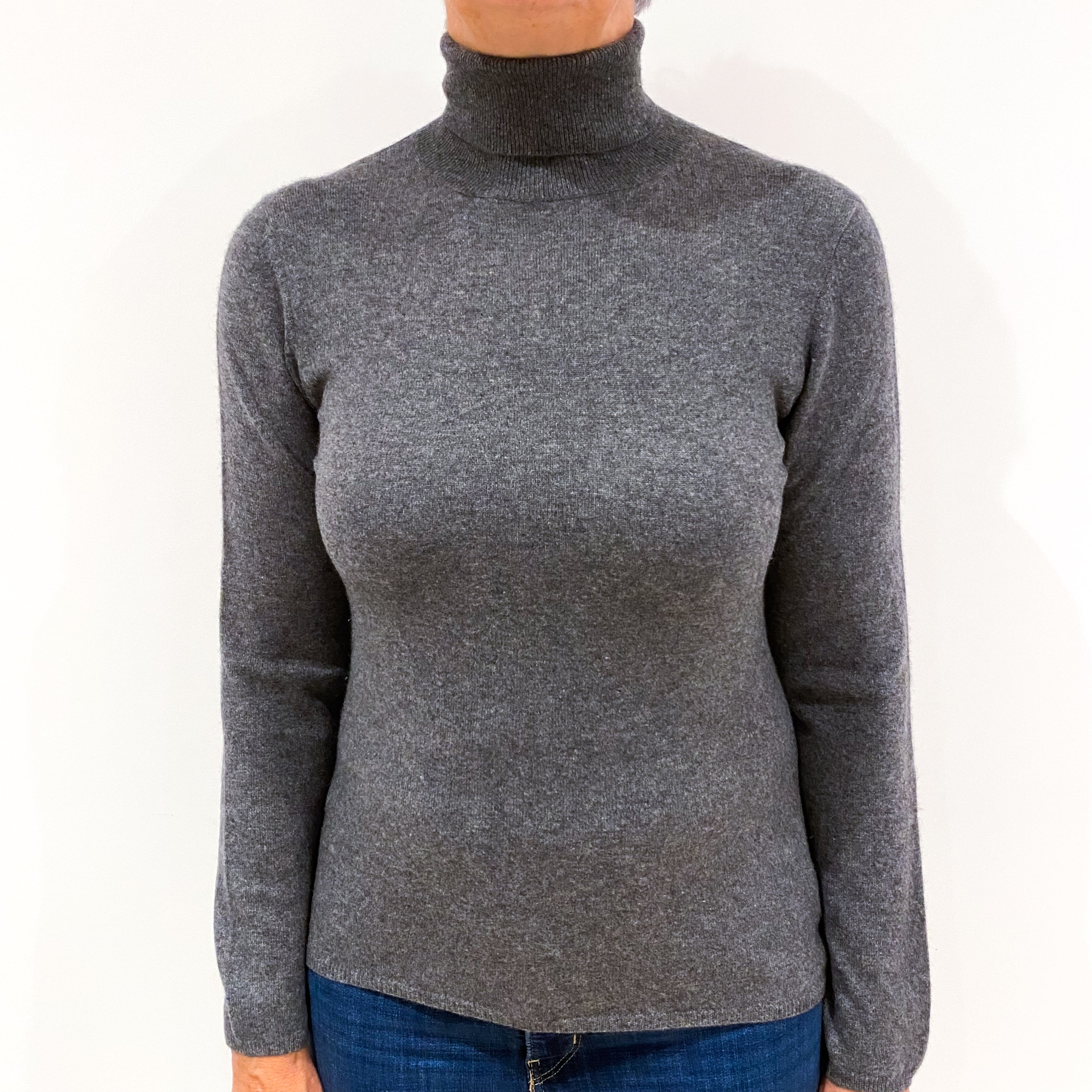 Ash Grey Cashmere Polo Neck Jumper Medium