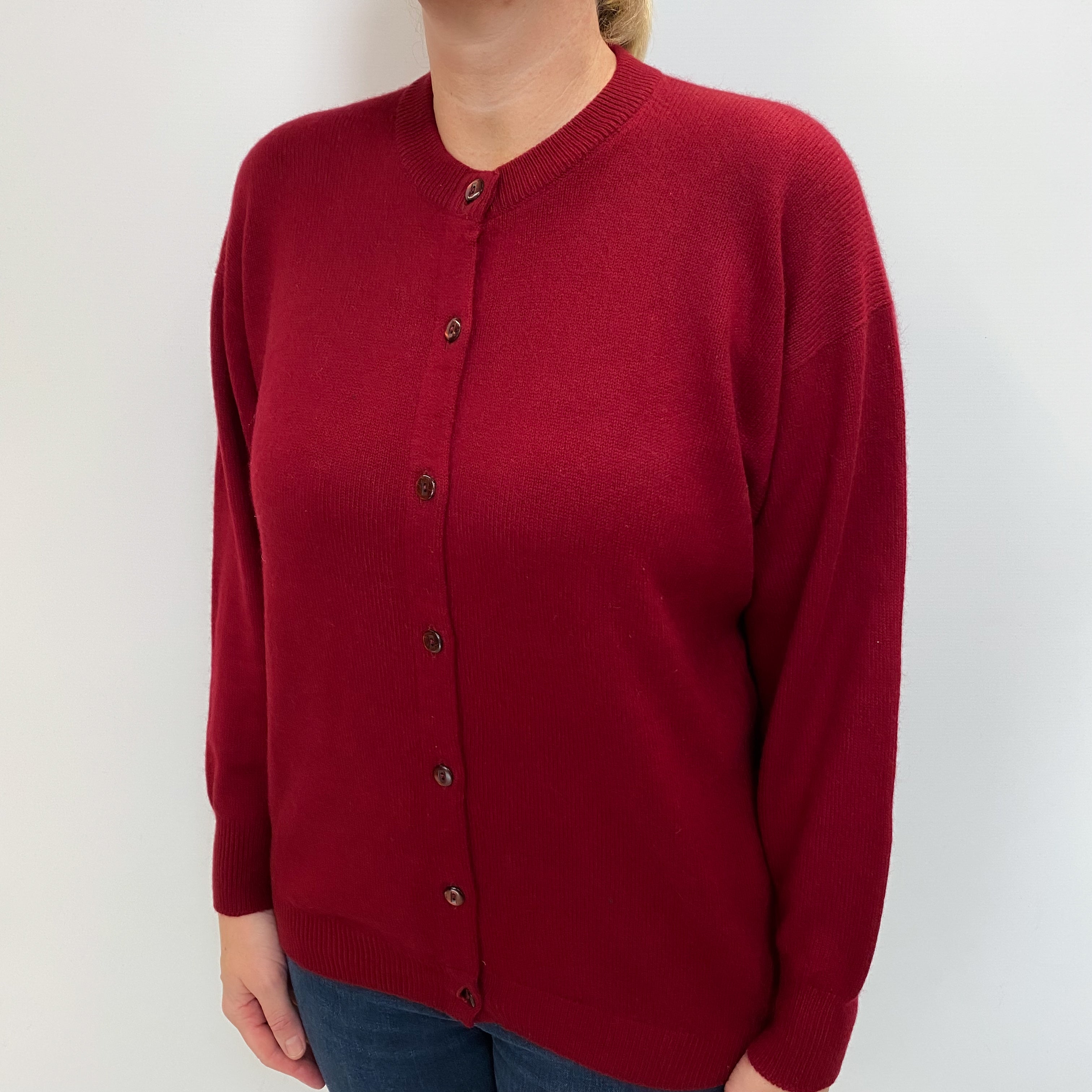 Crimson Red Cashmere Crew Cardigan Large