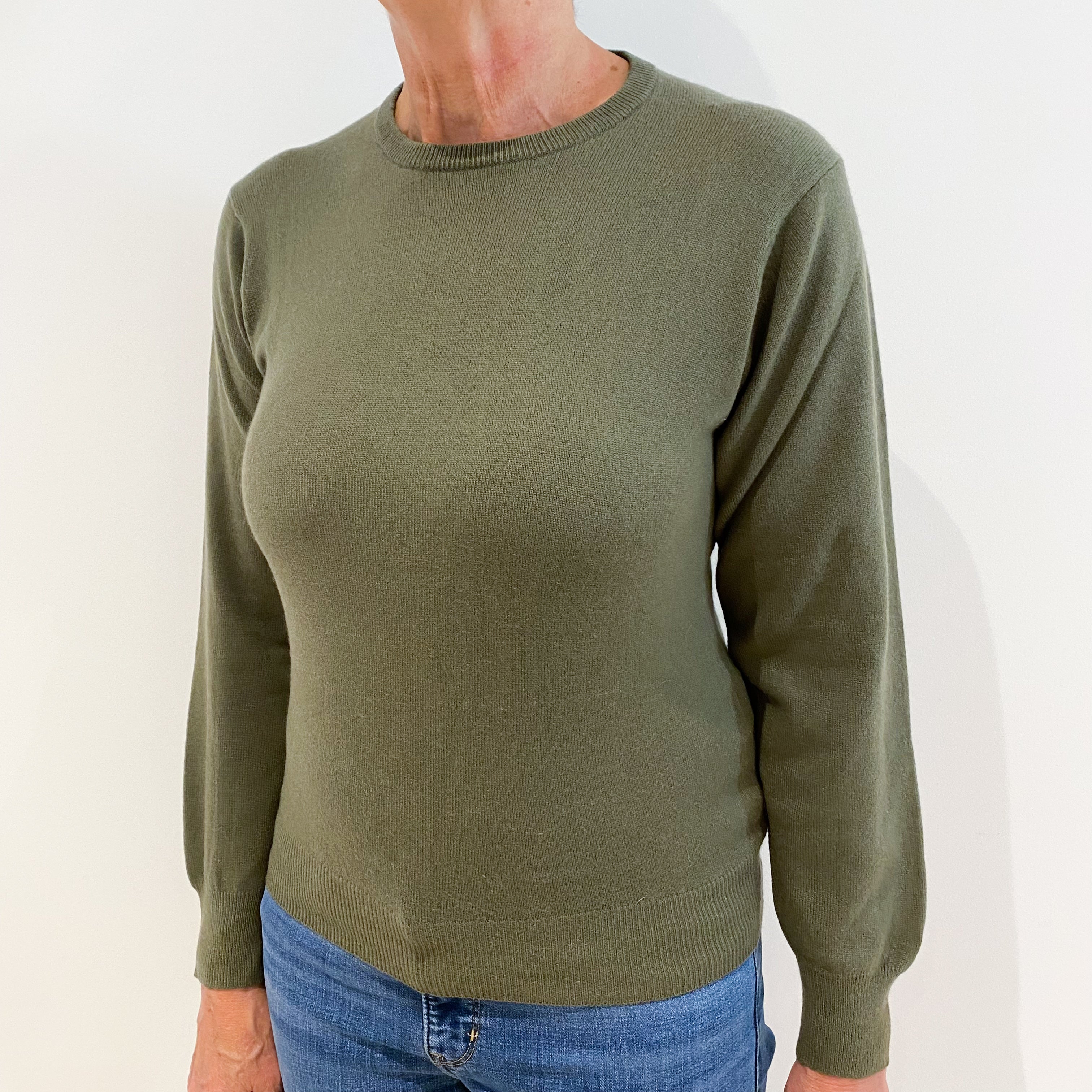 Khaki Green Cashmere Crew Neck Jumper Medium