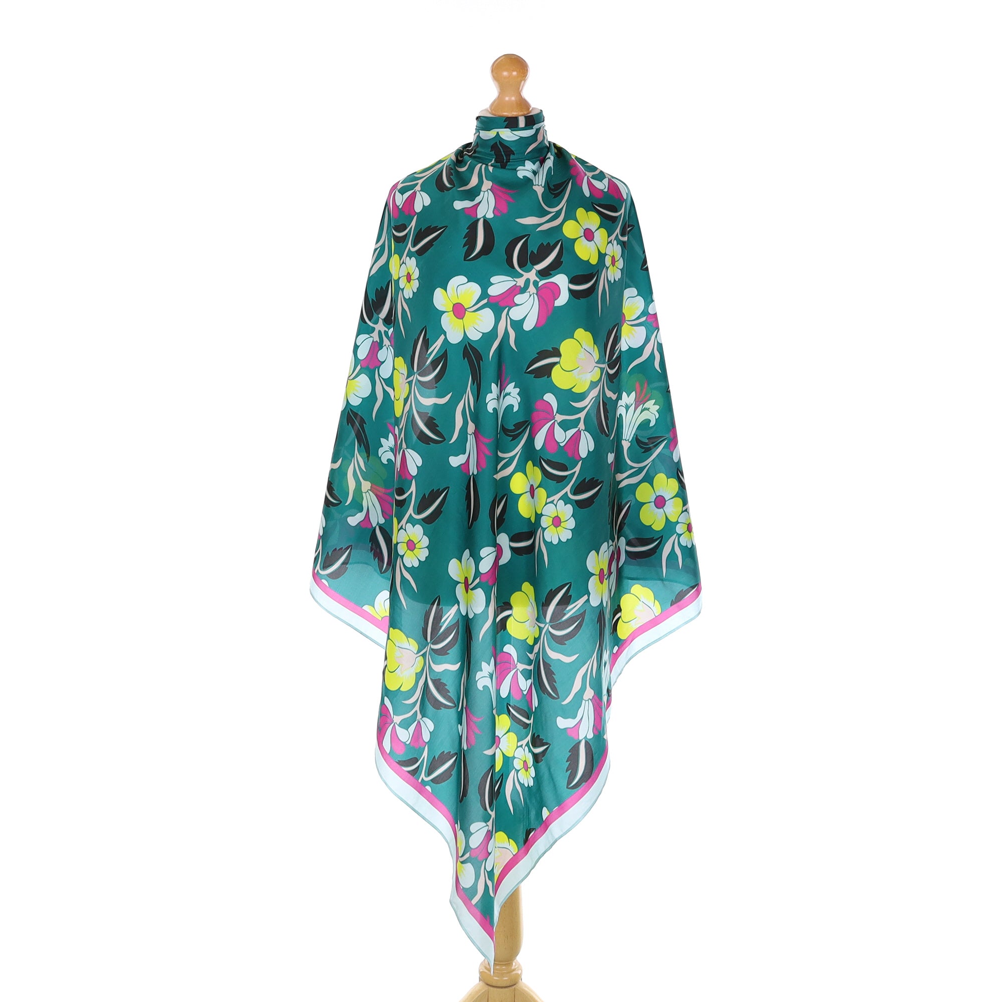 Brand New Anthropologie Teal Green Floral Silk Scarf