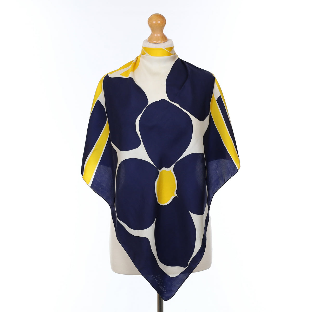 1970’s Navy Abstract Floral Silk Scarf