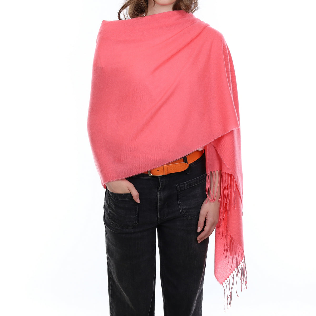 Brand New British Coral Pink Luxury Woven Cashmere Pashmina