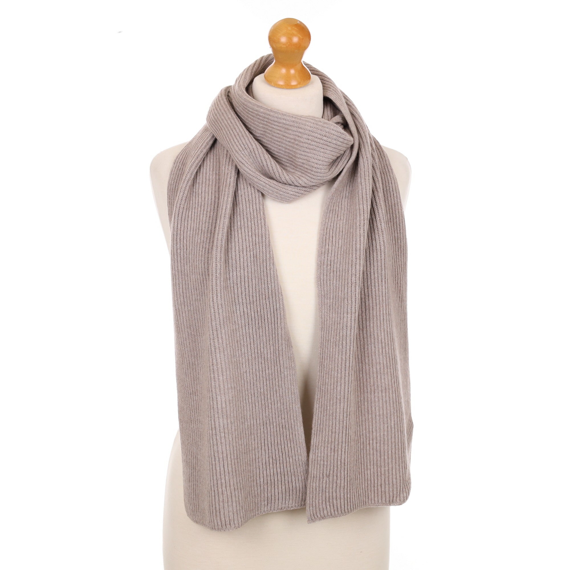 Brand New Scottish Mink Brown Rib Cashmere Scarf