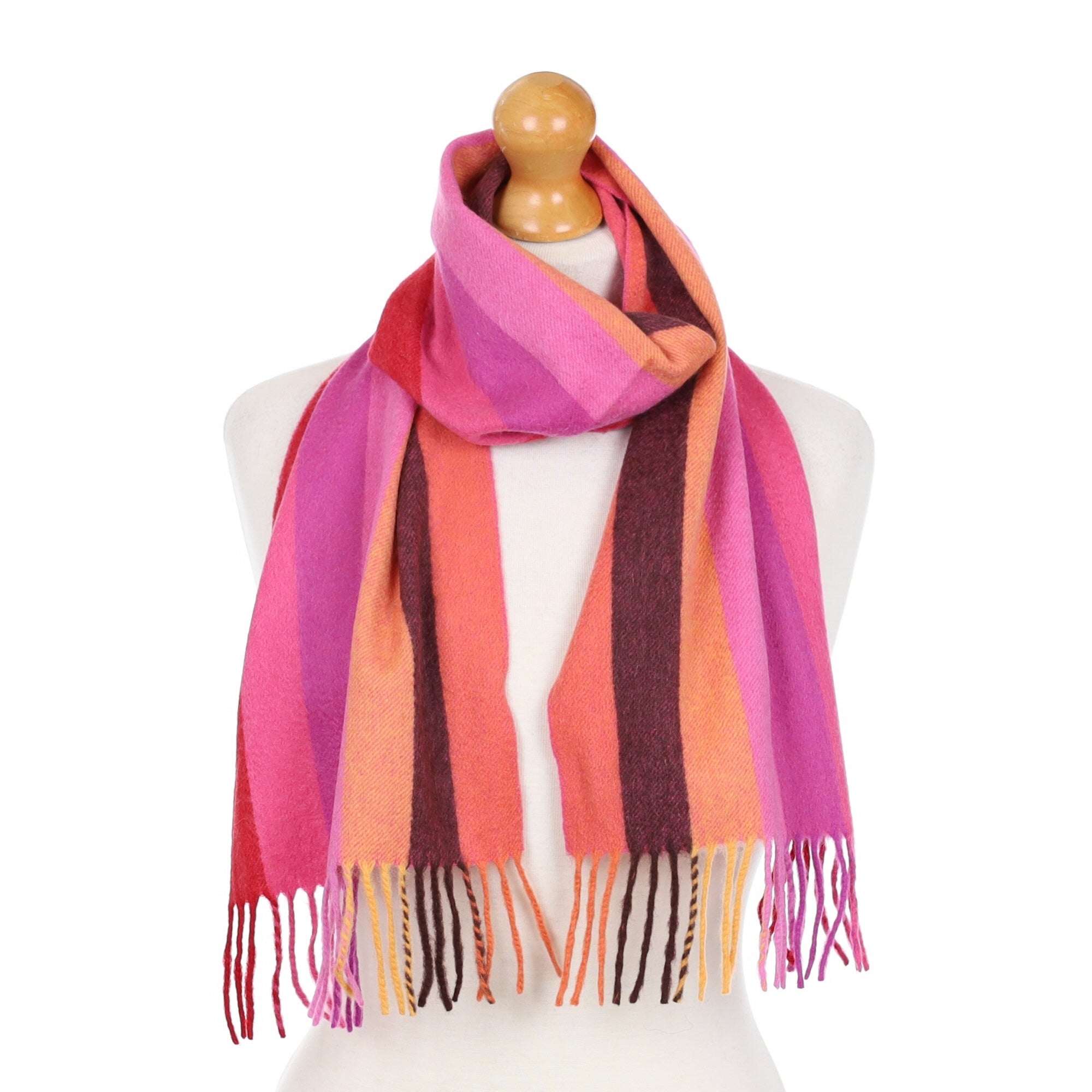 Pink and Purple Stripe Cashmere Fringed Woven Scarf