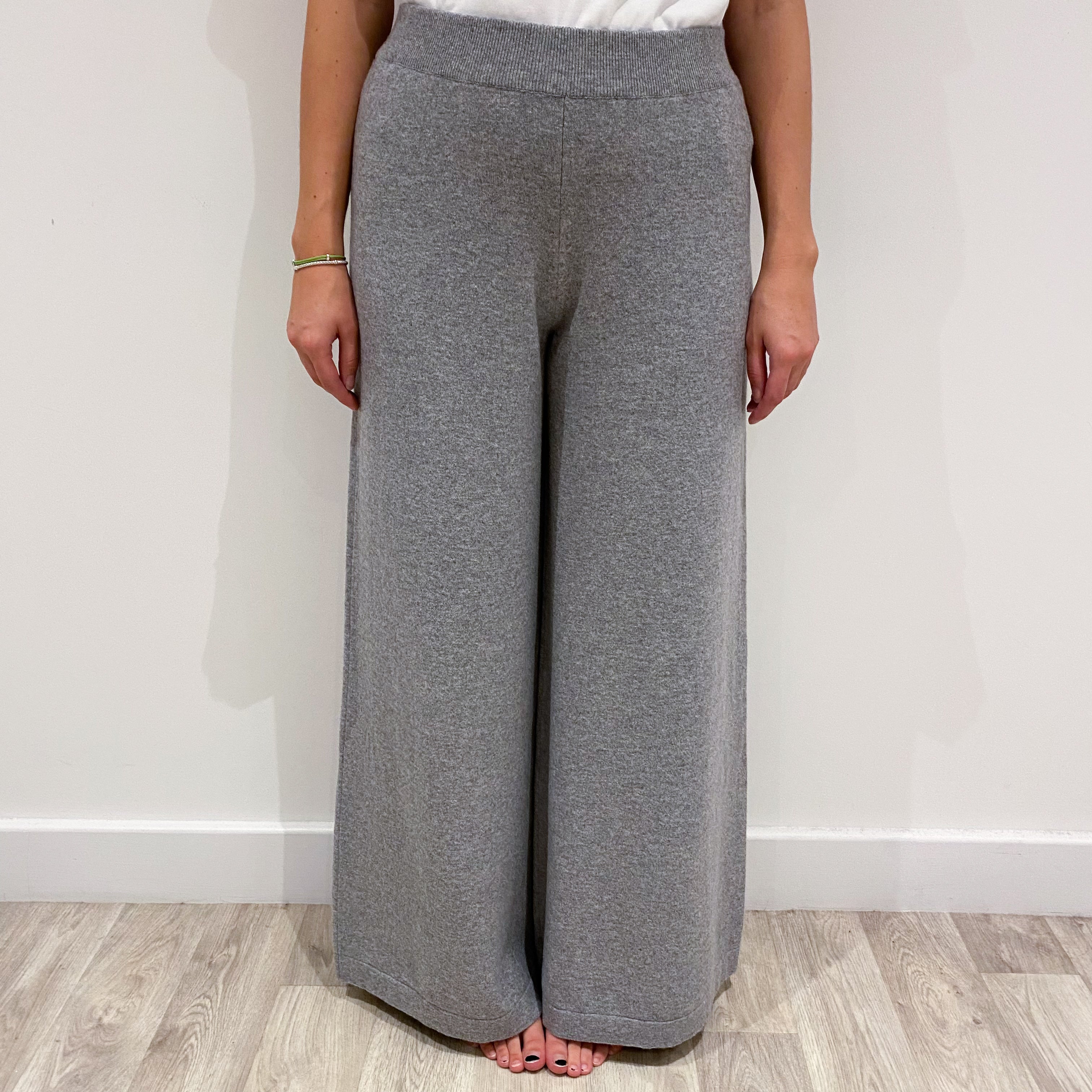 Brand New Scottish Smoke Grey Cashmere Wide Leg Trousers Small