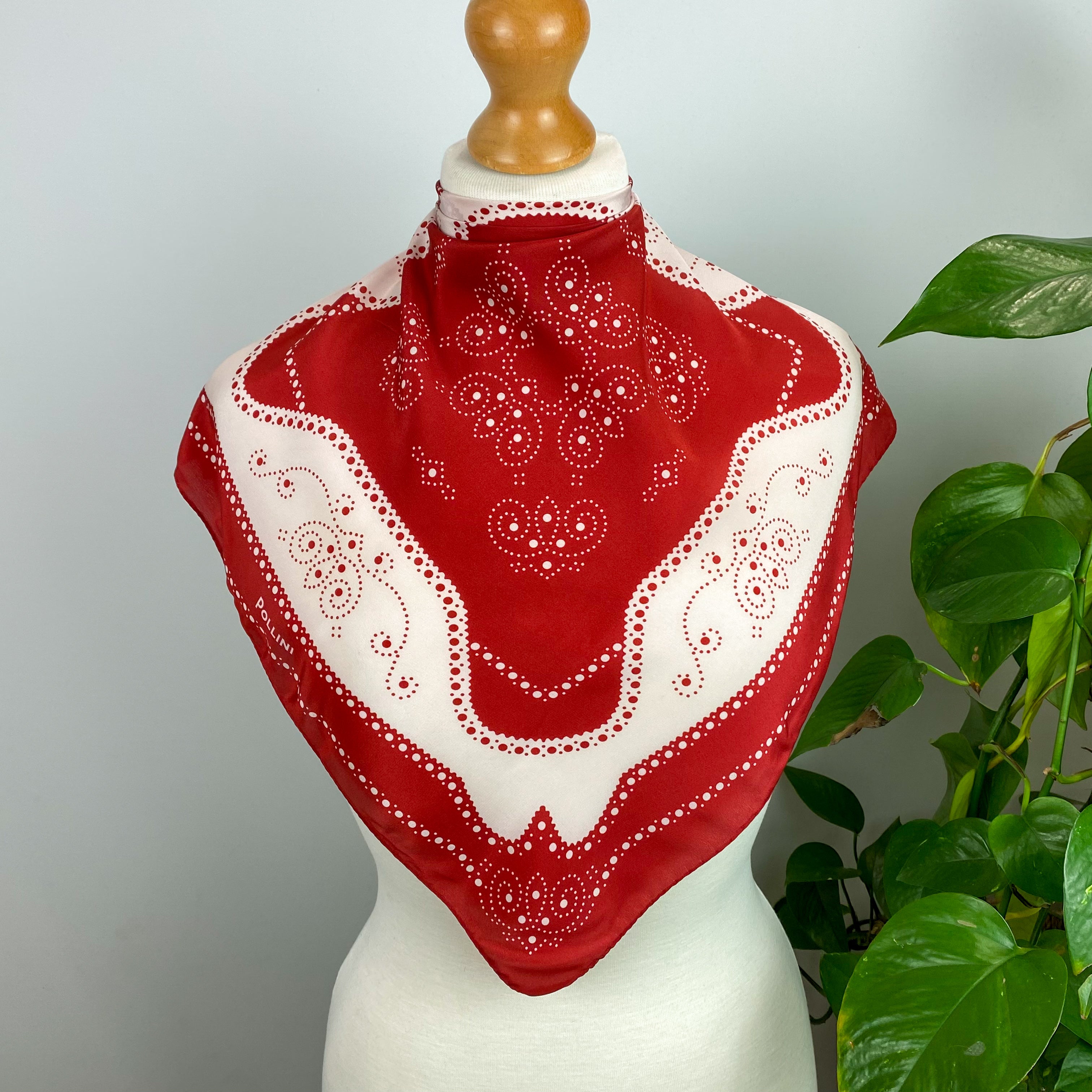 Pollini Red and White Designer Silk Scarf