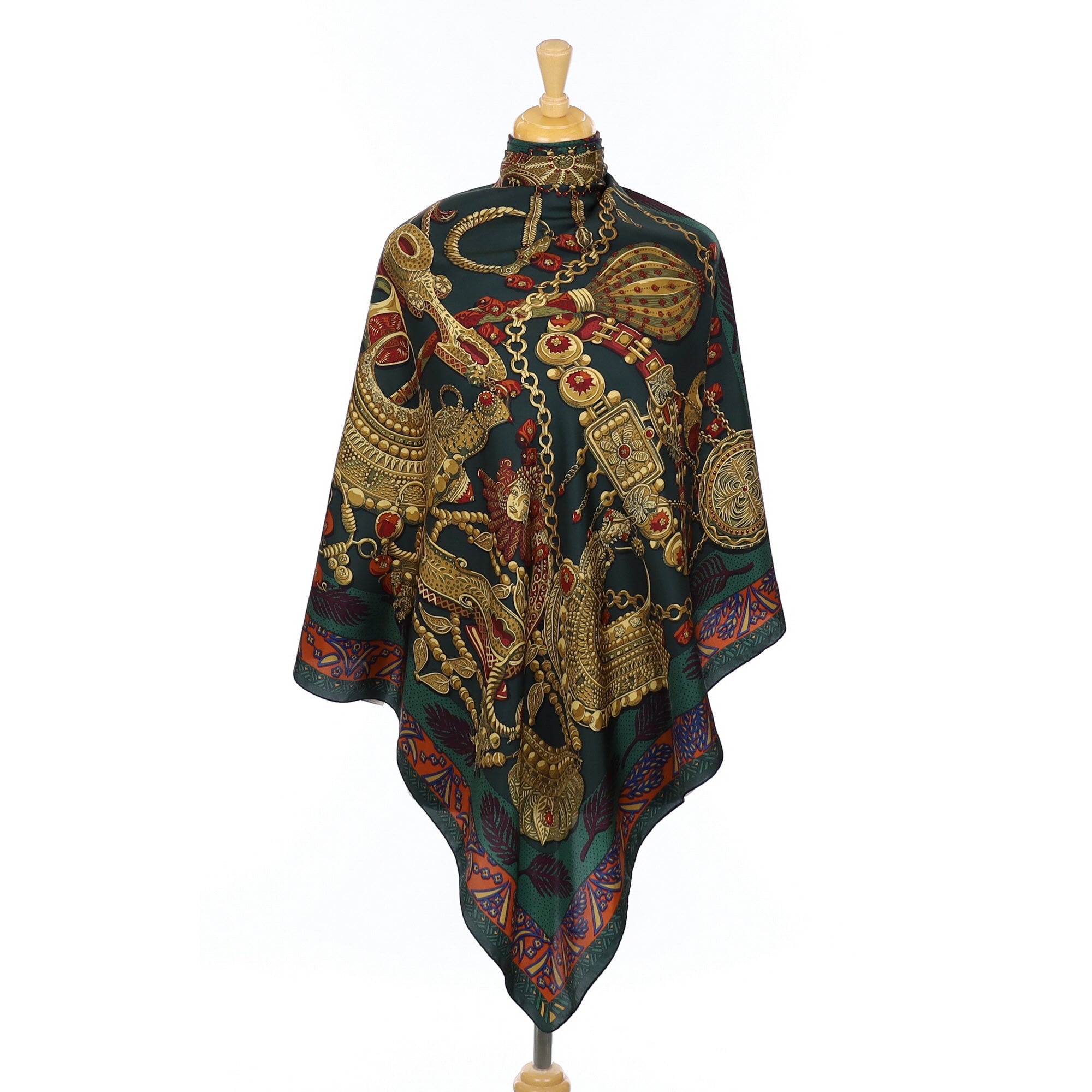 Green Patterned Vintage Silk Scarf