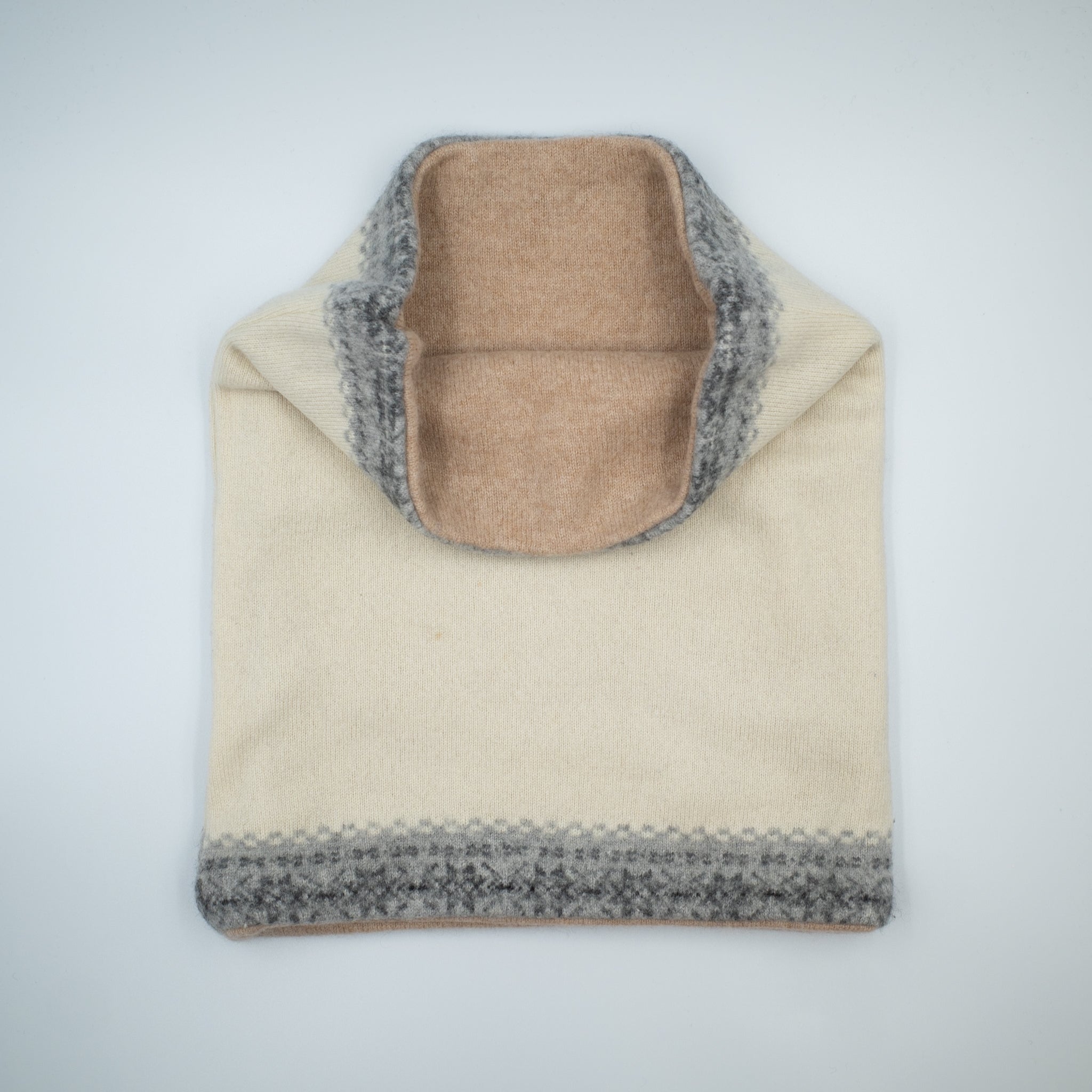 Chunky Cream Fair Isle and Pale Camel Luxury Double Layered Snood