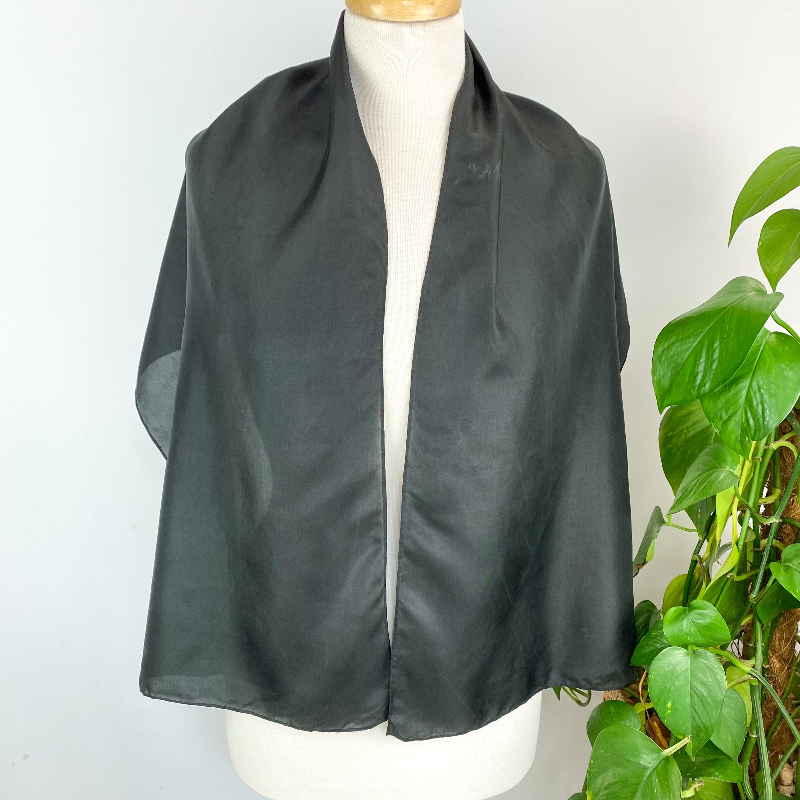 Plain Black Long Silk Scarf
