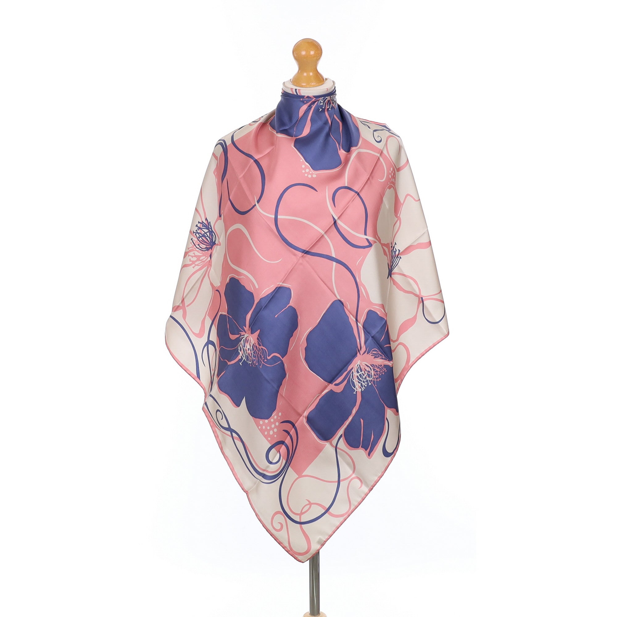 Pink and Blue Floral Silk Scarf