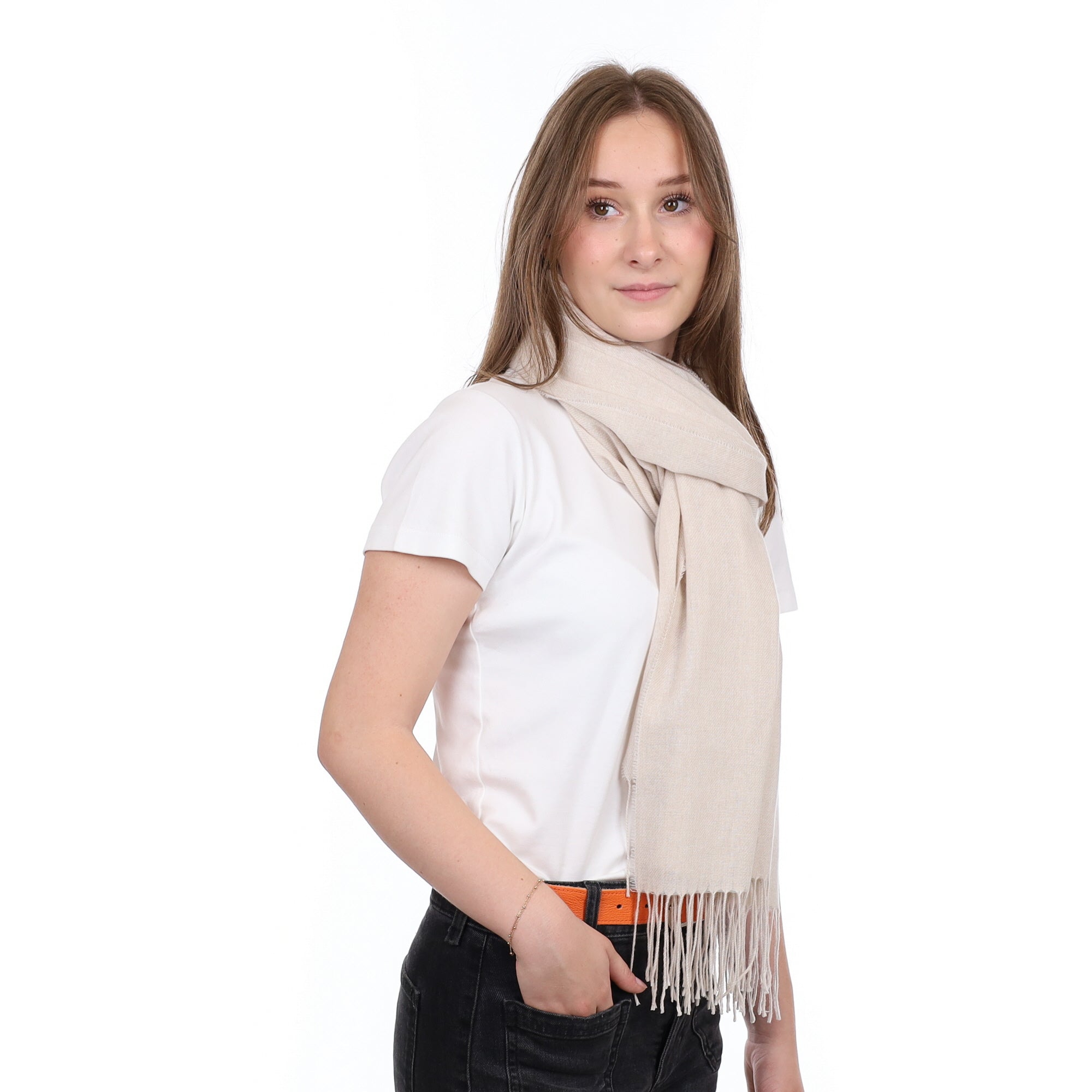 Brand New British Antique Cream Luxury Woven Cashmere Pashmina