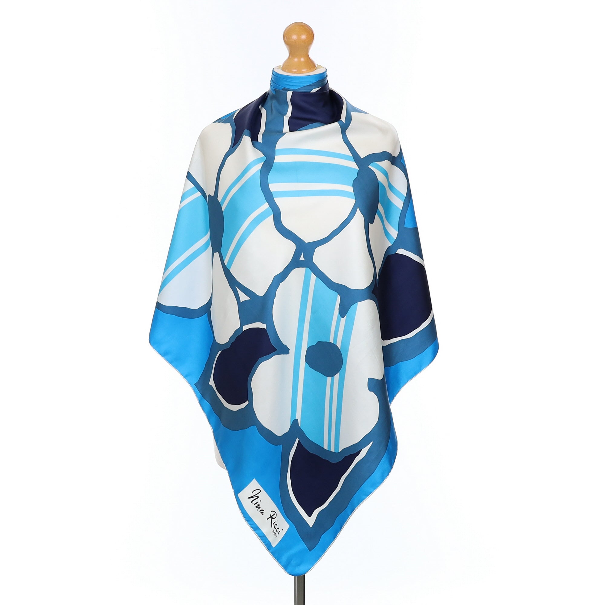 Nina Ricci Blue Floral Vintage Silk Scarf