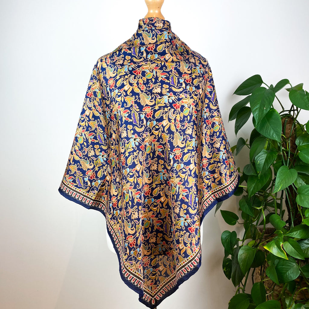 Large Navy Floral Silk Scarf