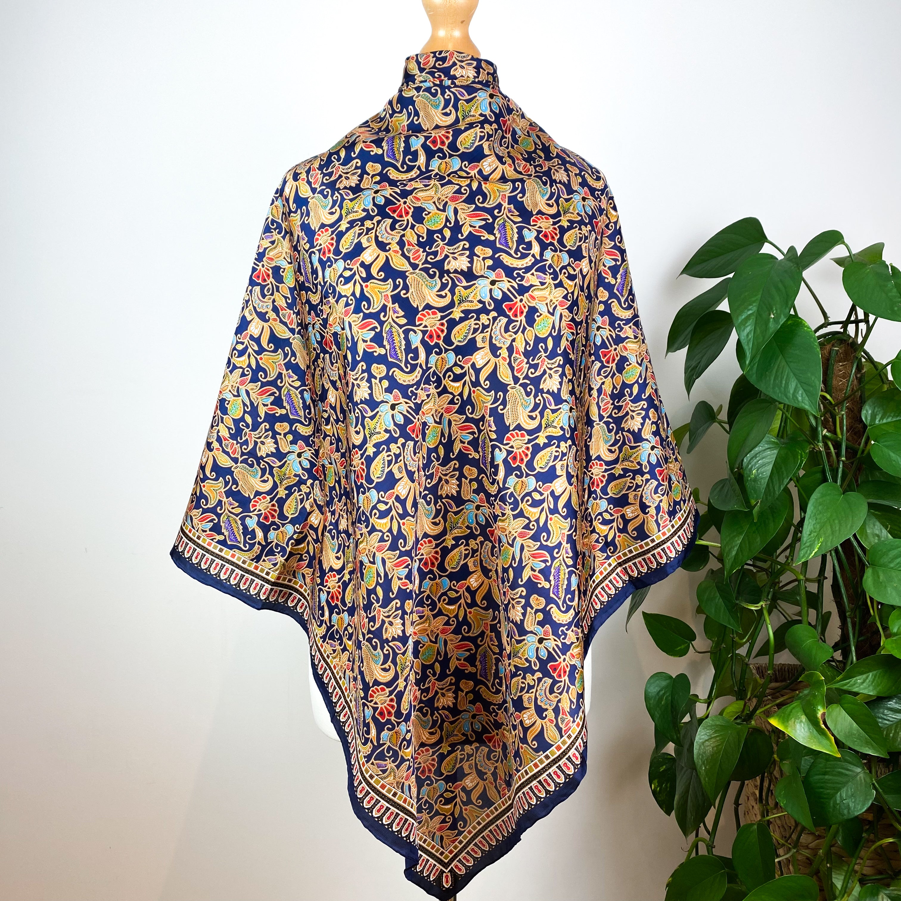 Large Navy Floral Silk Scarf