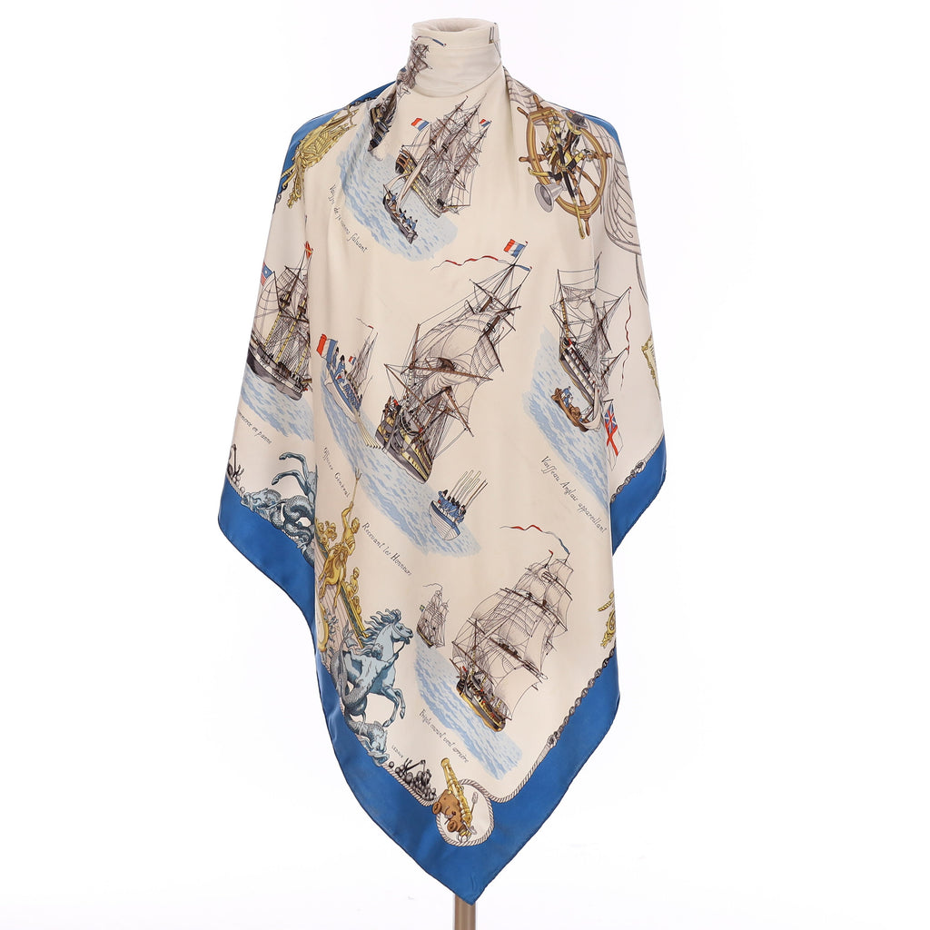 Rare Hermès Vaisseaux Et Frégates Silk Scarf