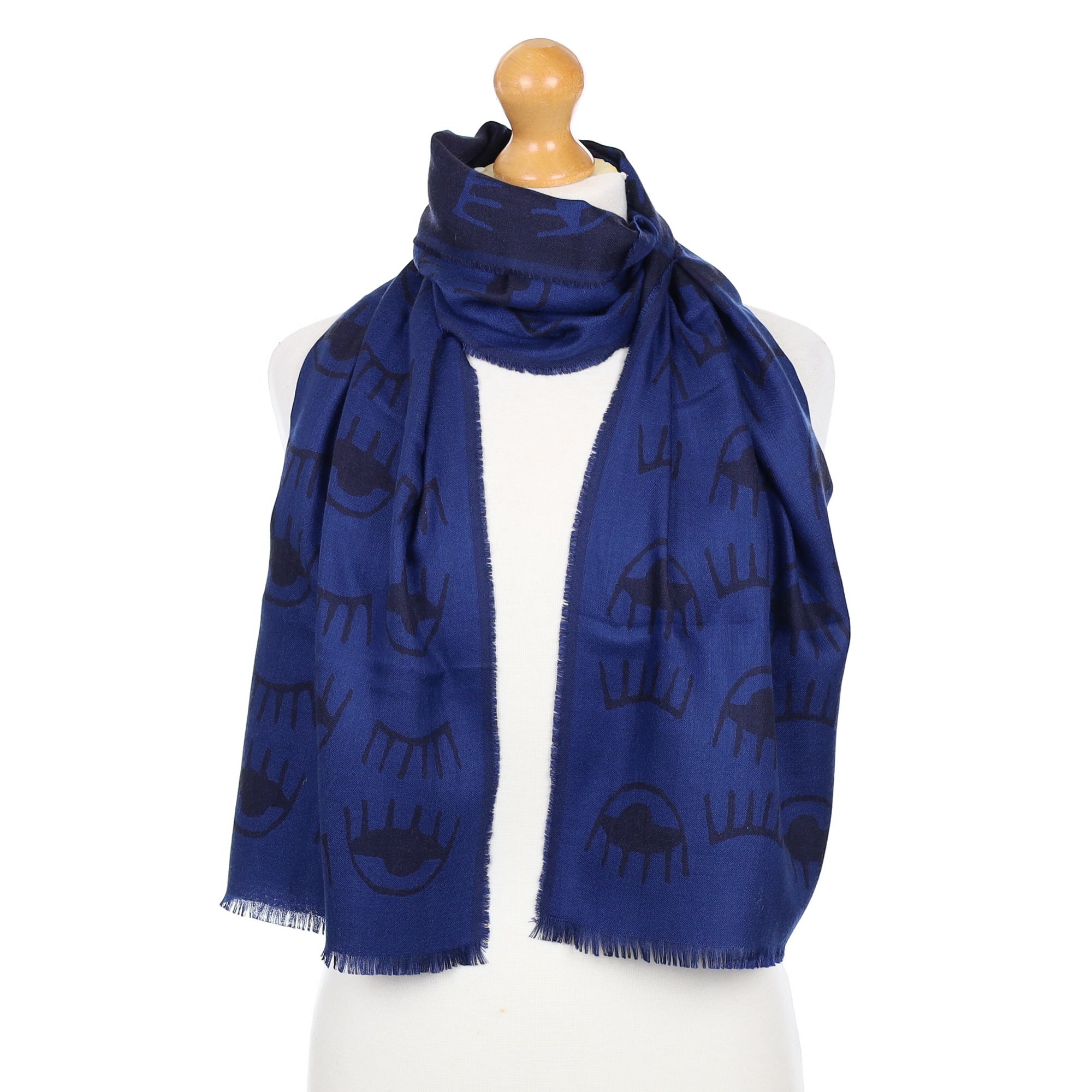 Begg & Co Navy Eye Print Cashmere Fine Woven Scarf