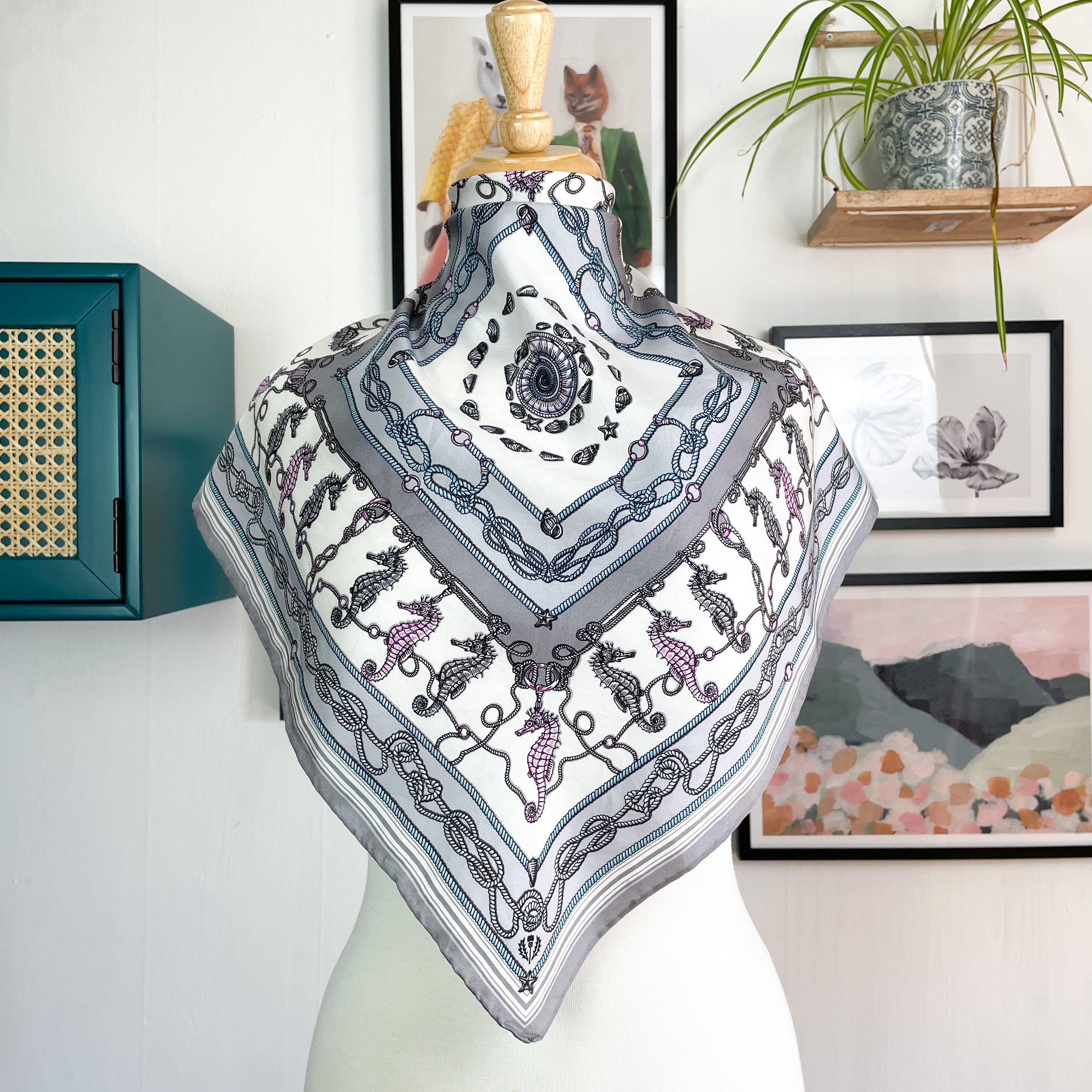 Sea Horse Design Small Silk Scarf