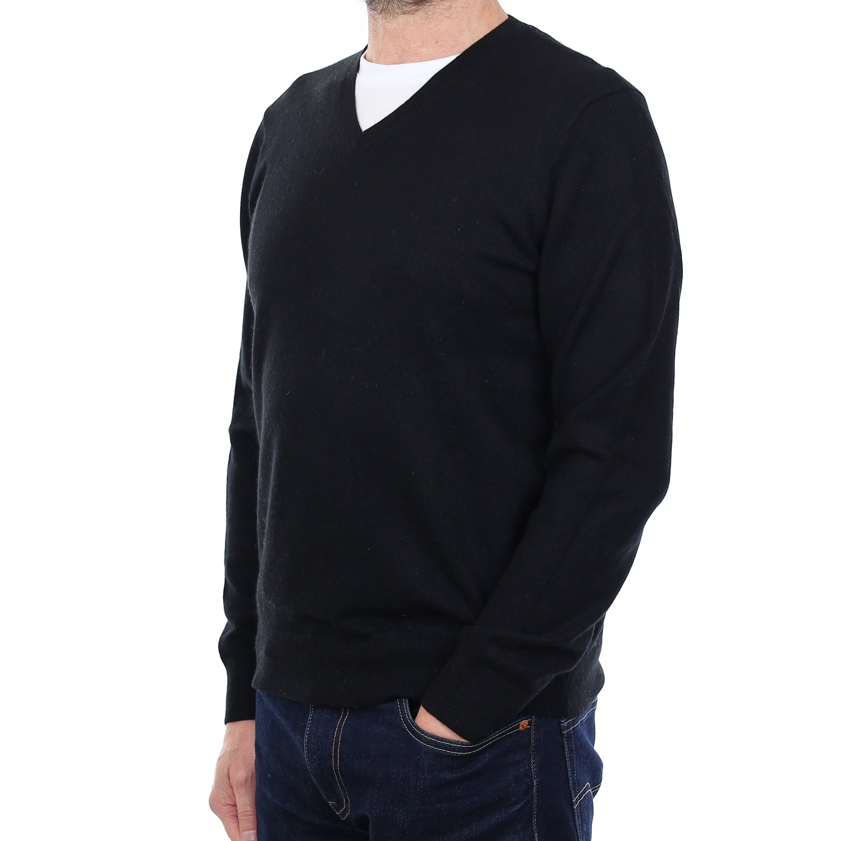 Men's Black Cashmere V Neck Jumper Small
