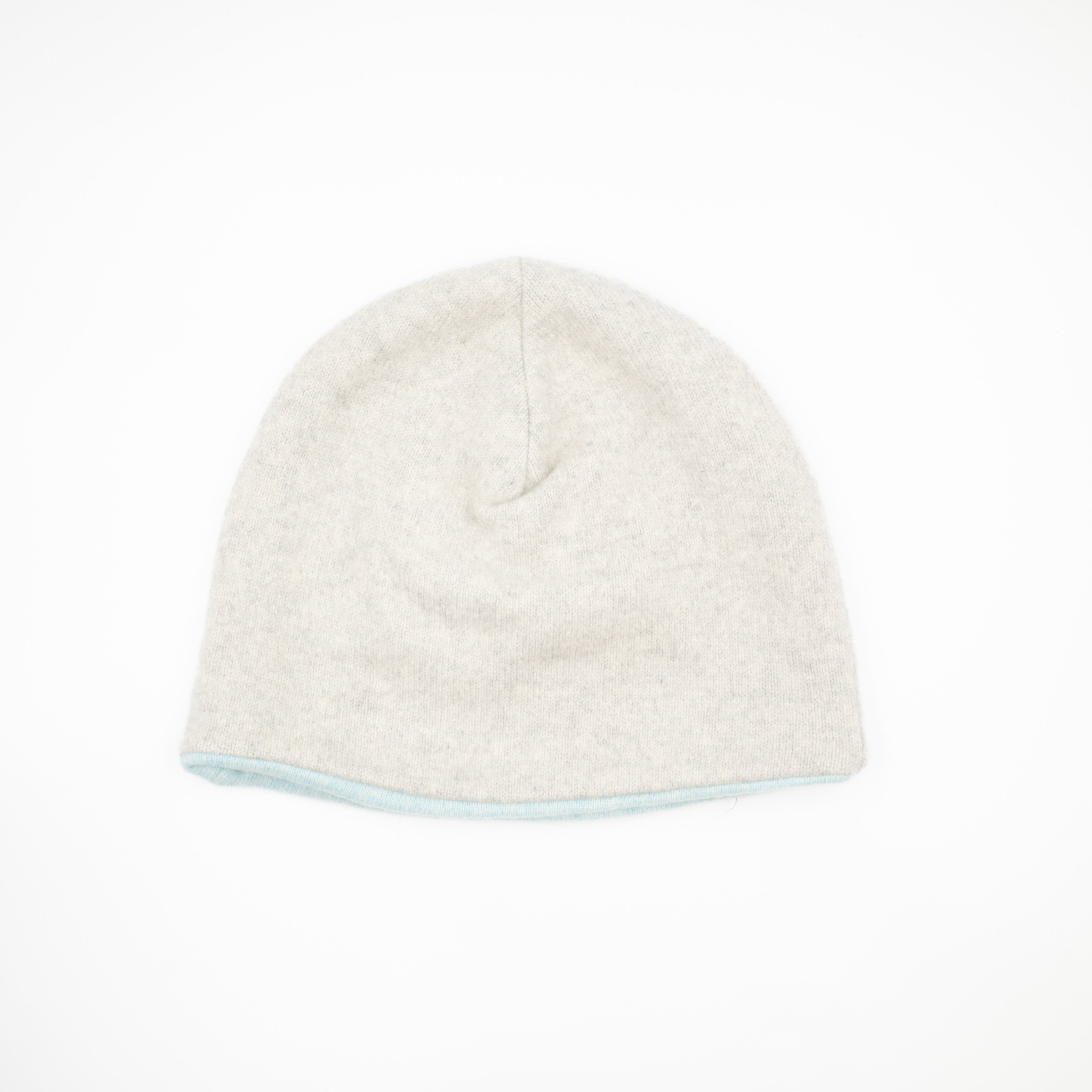 Pale Grey and Sky Blue Marl Cashmere Beanie Hat
