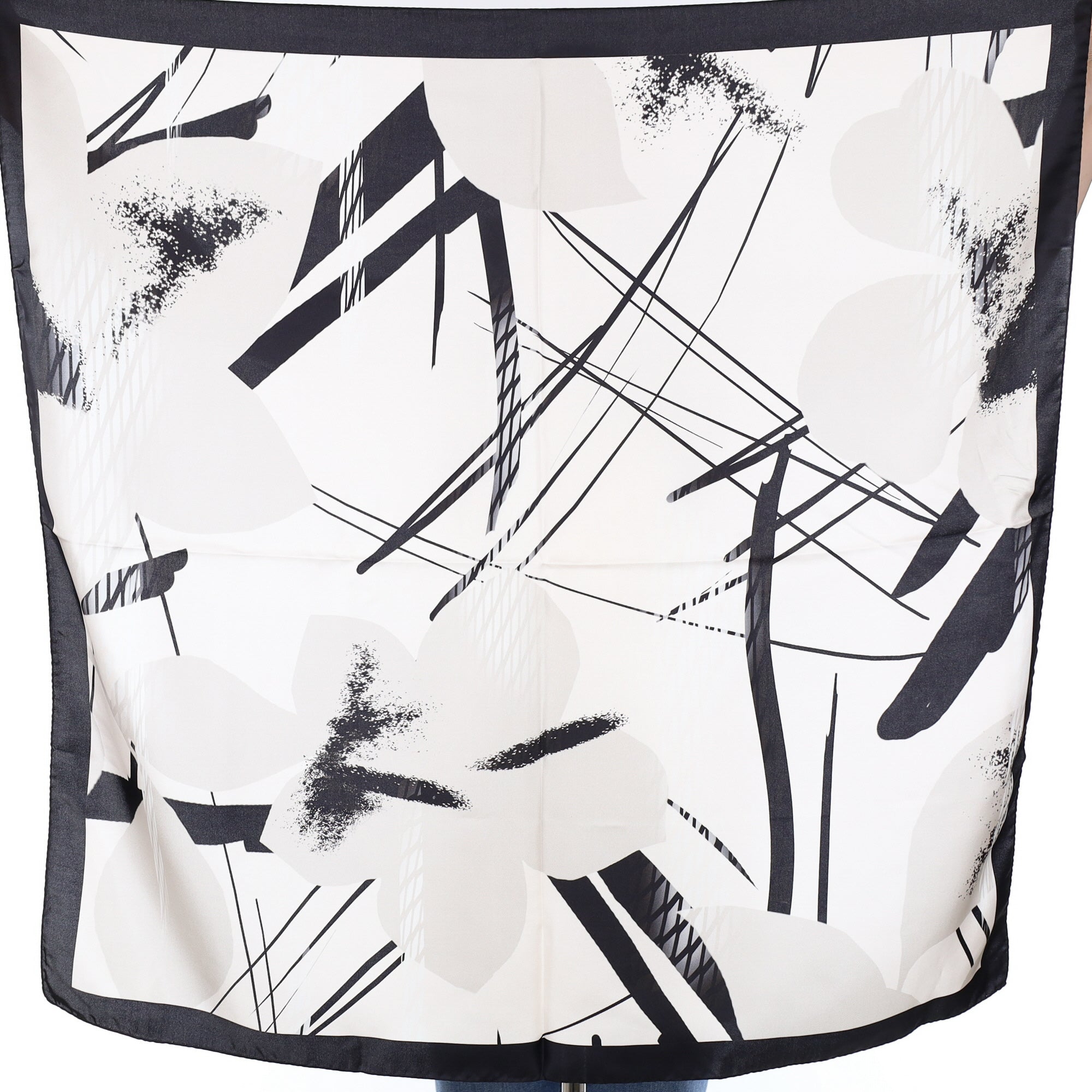 Abstract Black And Cream Silk Scarf