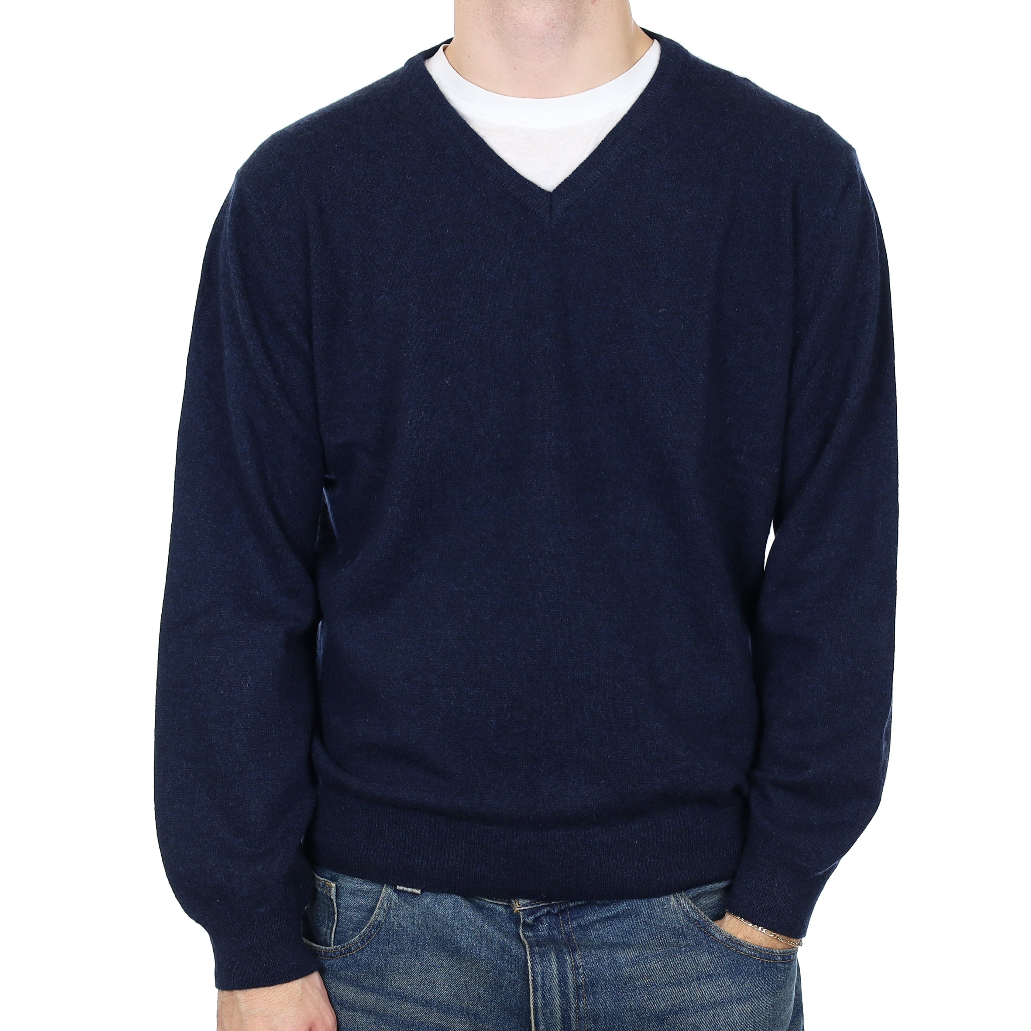 Men’s Navy Cashmere V Neck Jumper Large