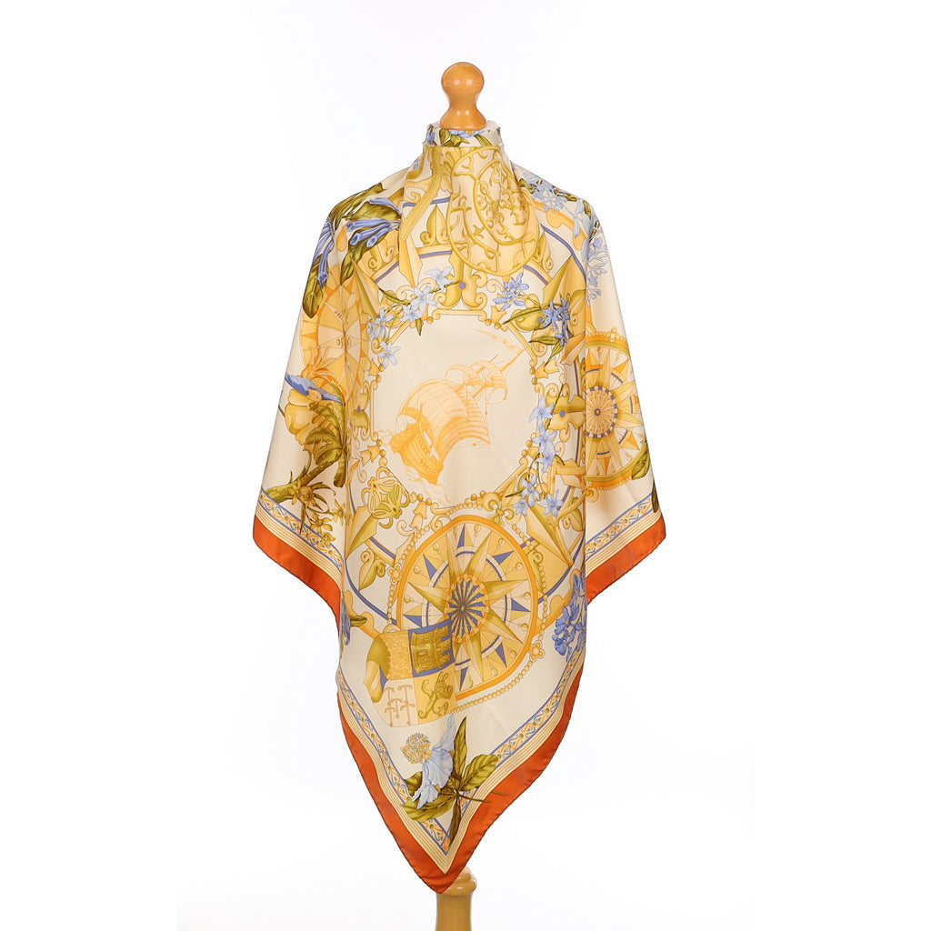 Loewe Nautical Themed Orange Green & Blue Silk Scarf