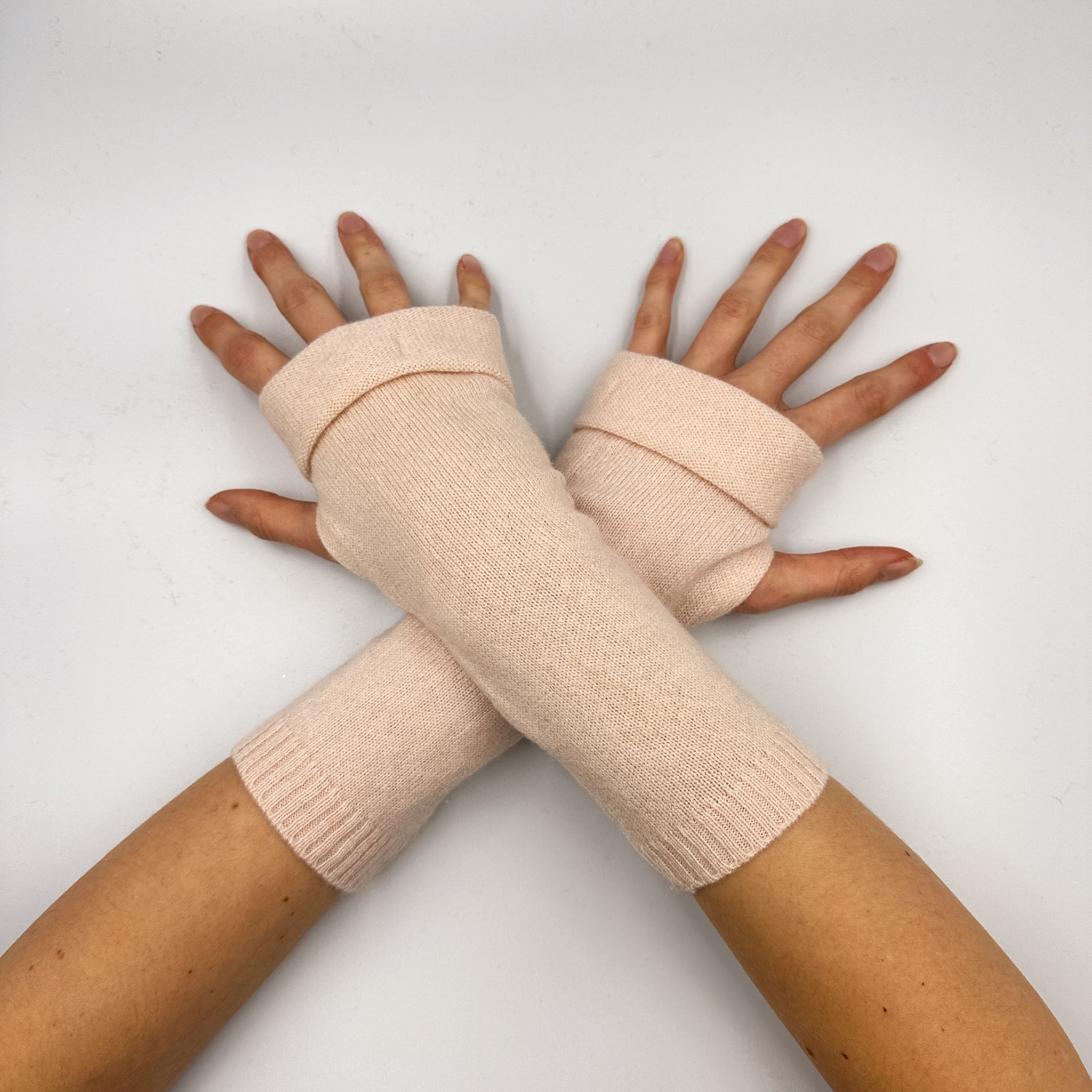 Pale Oyster Pink Fingerless Gloves