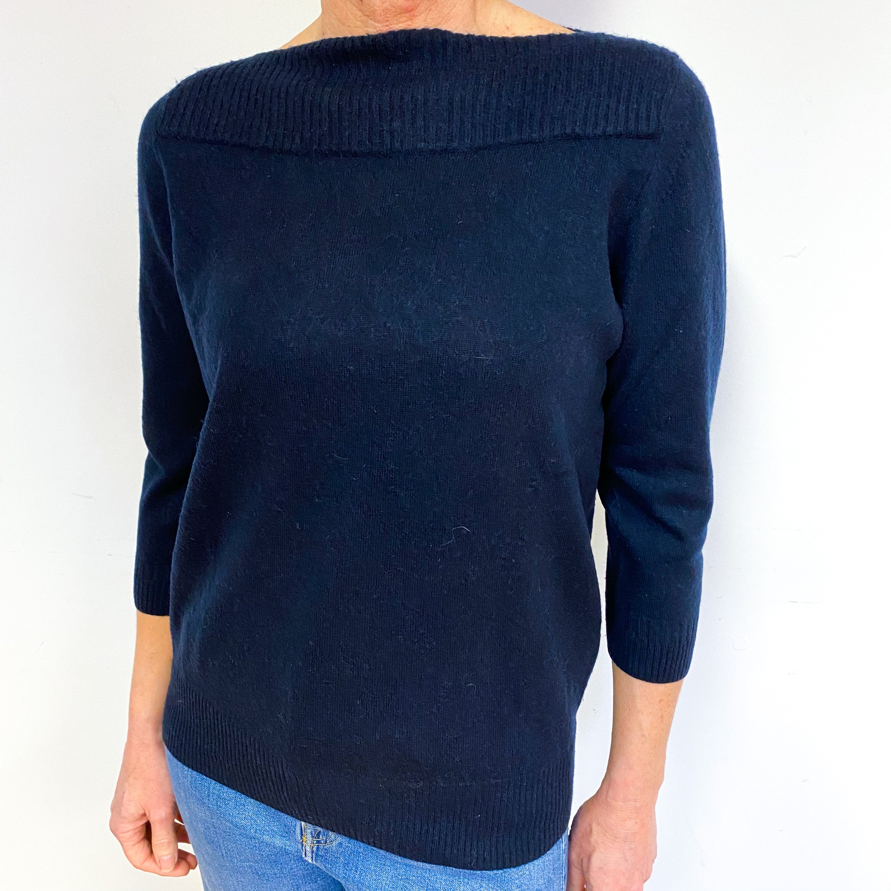 Navy Cashmere Crew Neck Jumper Medium
