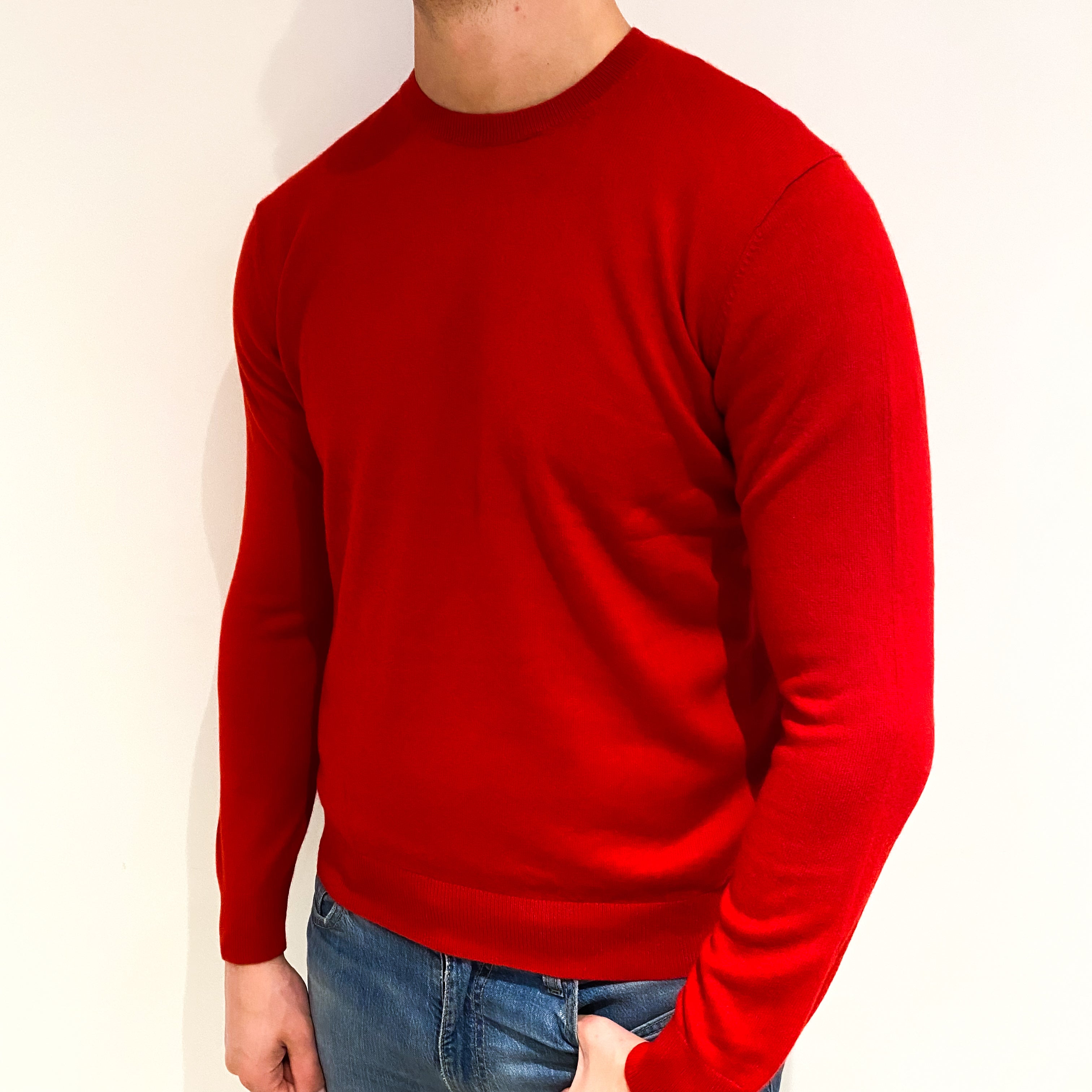 Men's Scarlet Red Cashmere Crew Neck Jumper XL