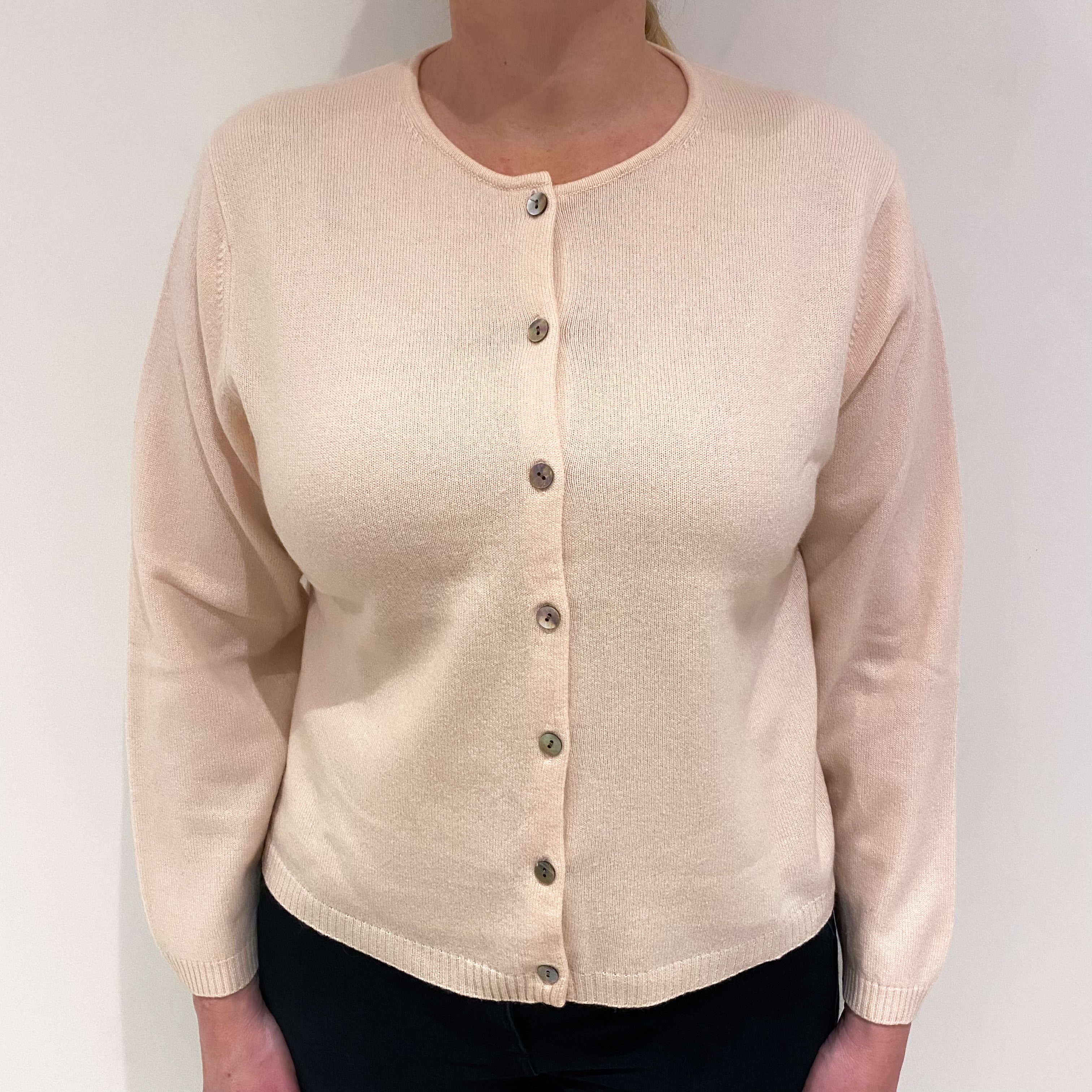 Shell Pink Cashmere Crew Cardigan Large