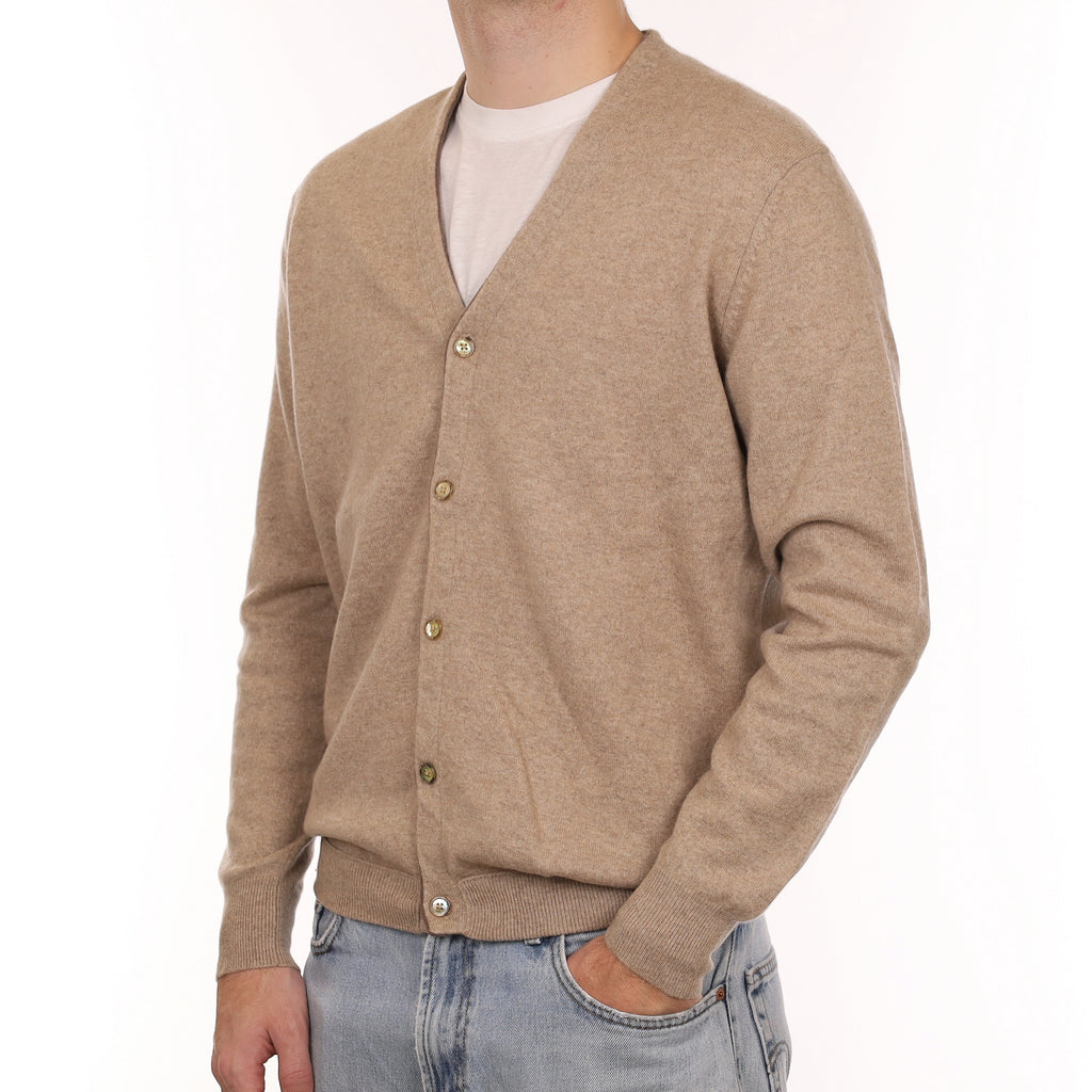 Men's Fawn Cashmere V Neck Cardigan Large