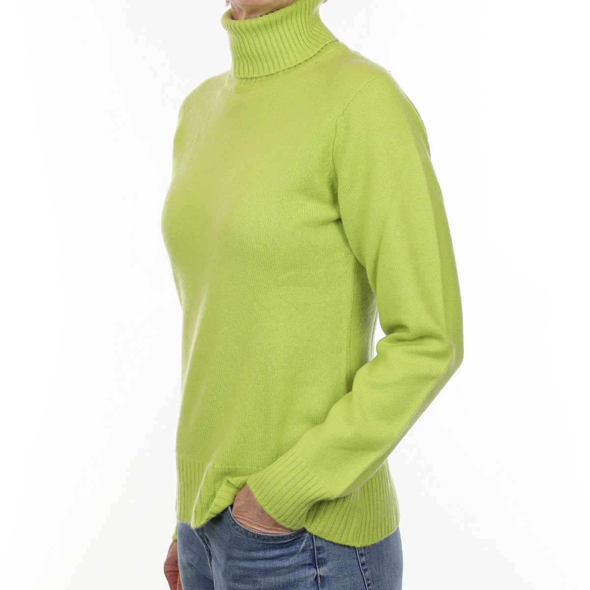 Scottish Johnston’s Acid Green Heavy Knit Cashmere Polo Neck Jumper Small