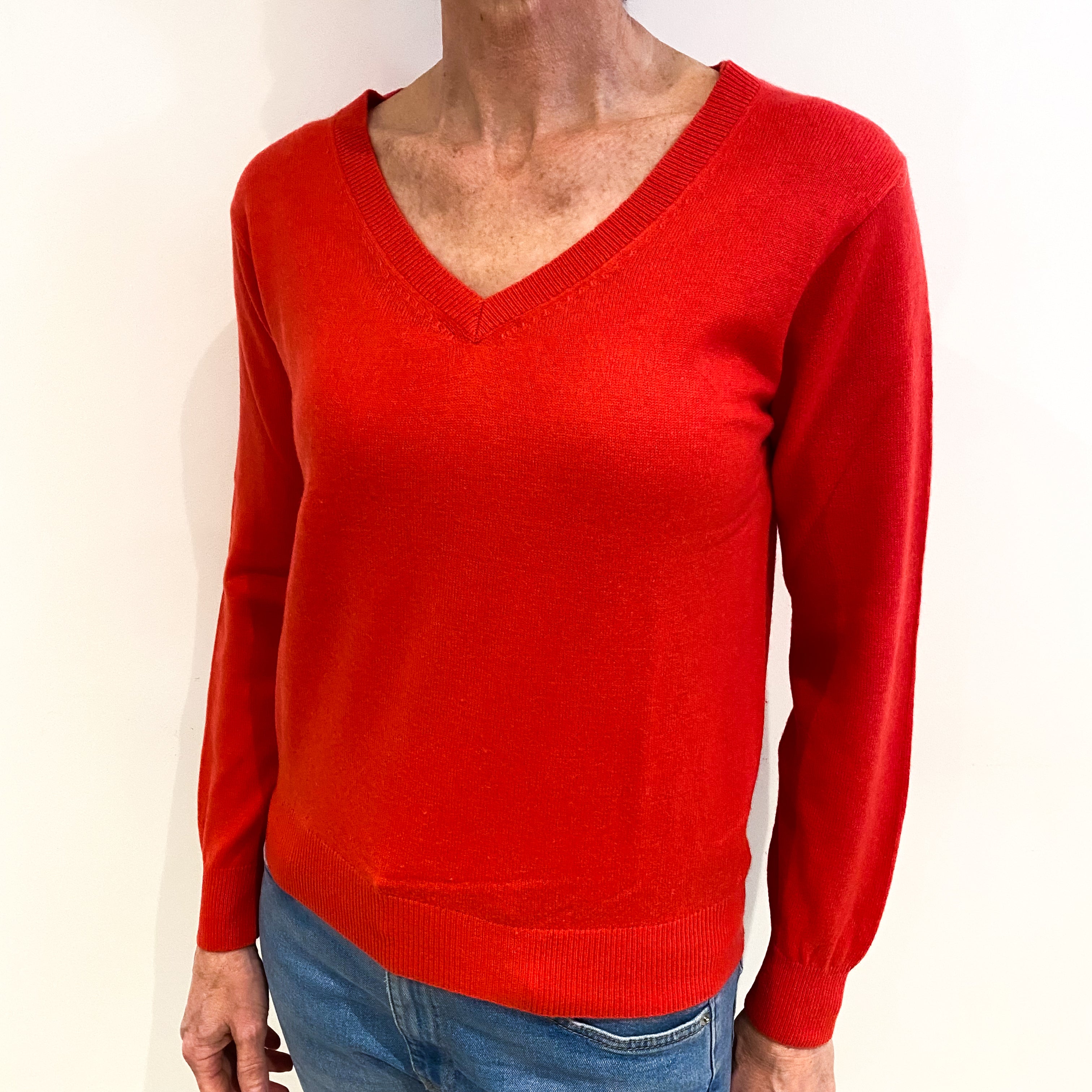 Cranberry Pink Cashmere V Neck Jumper Small