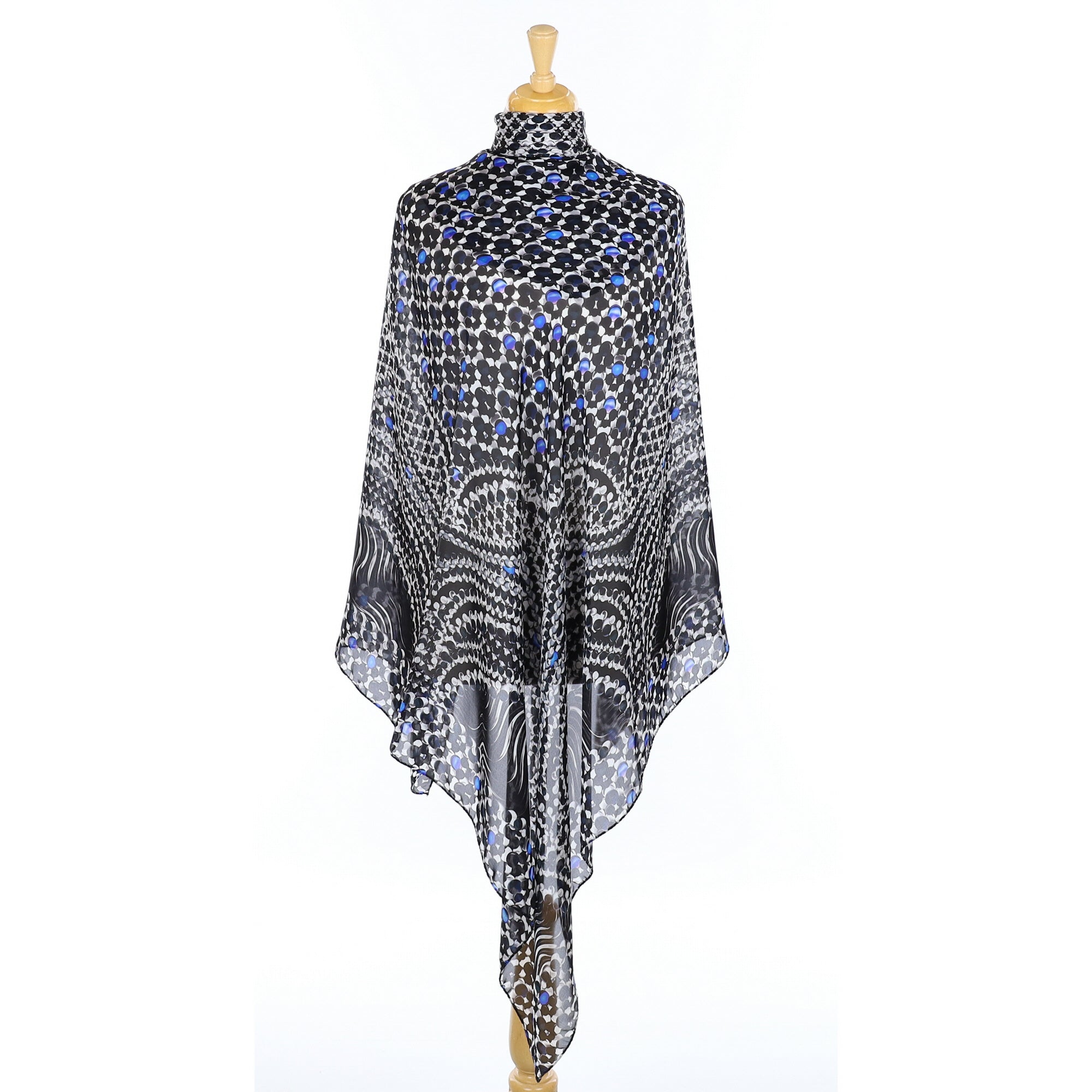 Peter Pirlotto Black, Grey and Blue Abstract Silk Scarf