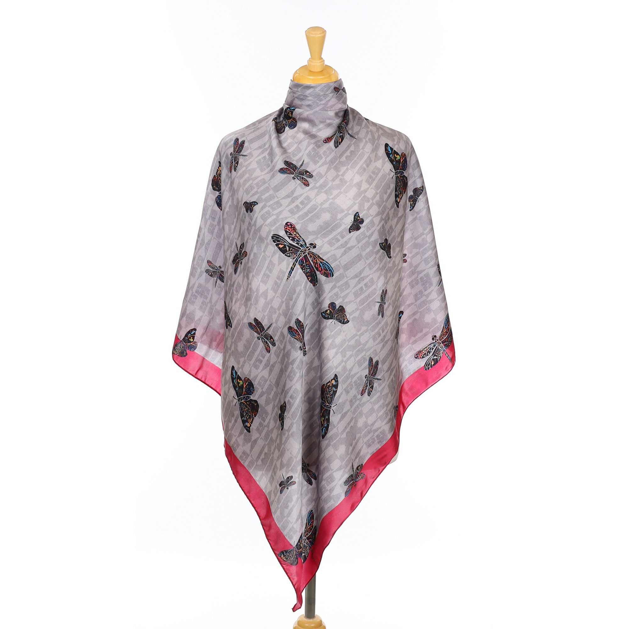 Furla Grey, Pink and Butterfly Vintage Silk Scarf