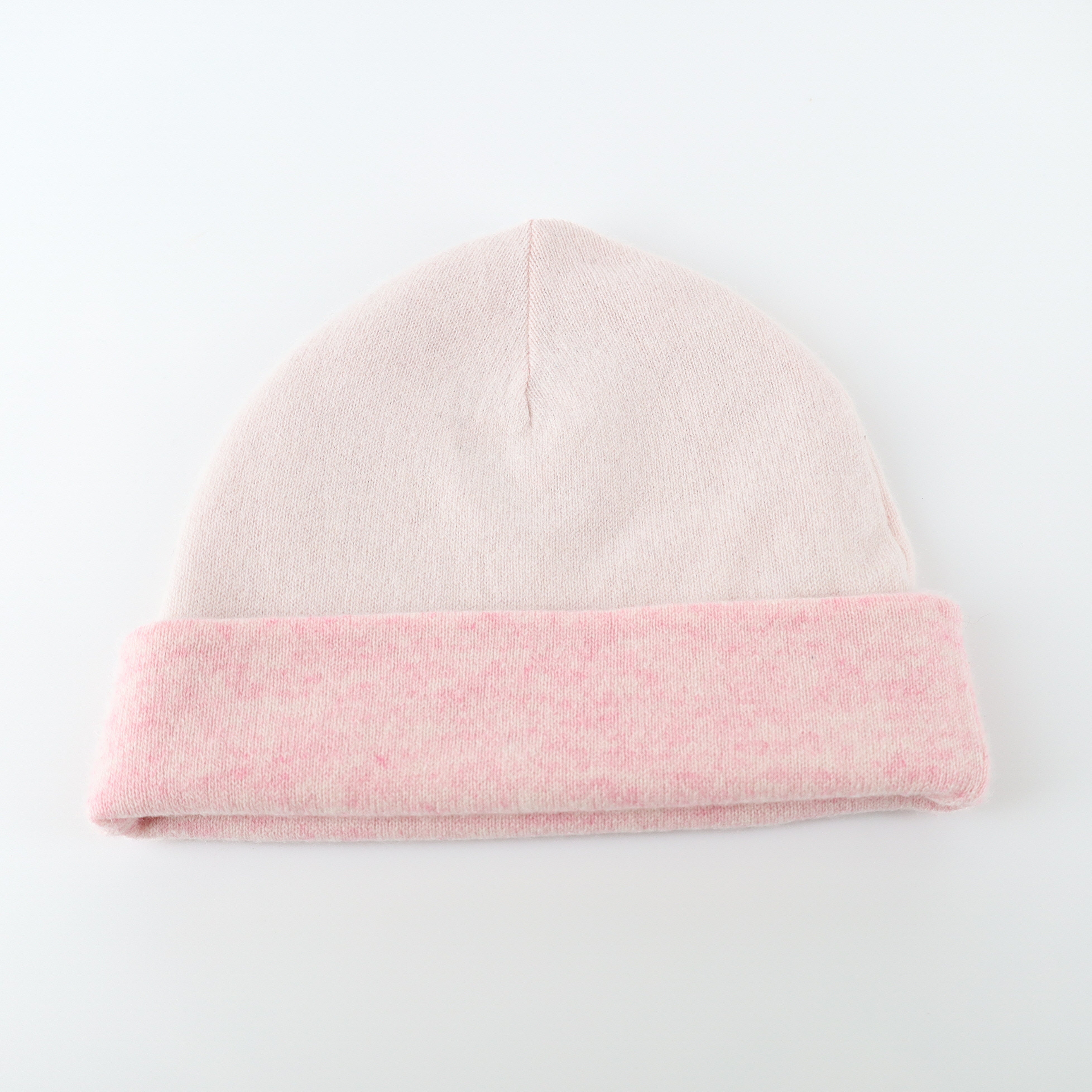 Ice Pink and Pink Marl Reversible Cashmere Beanie Hat