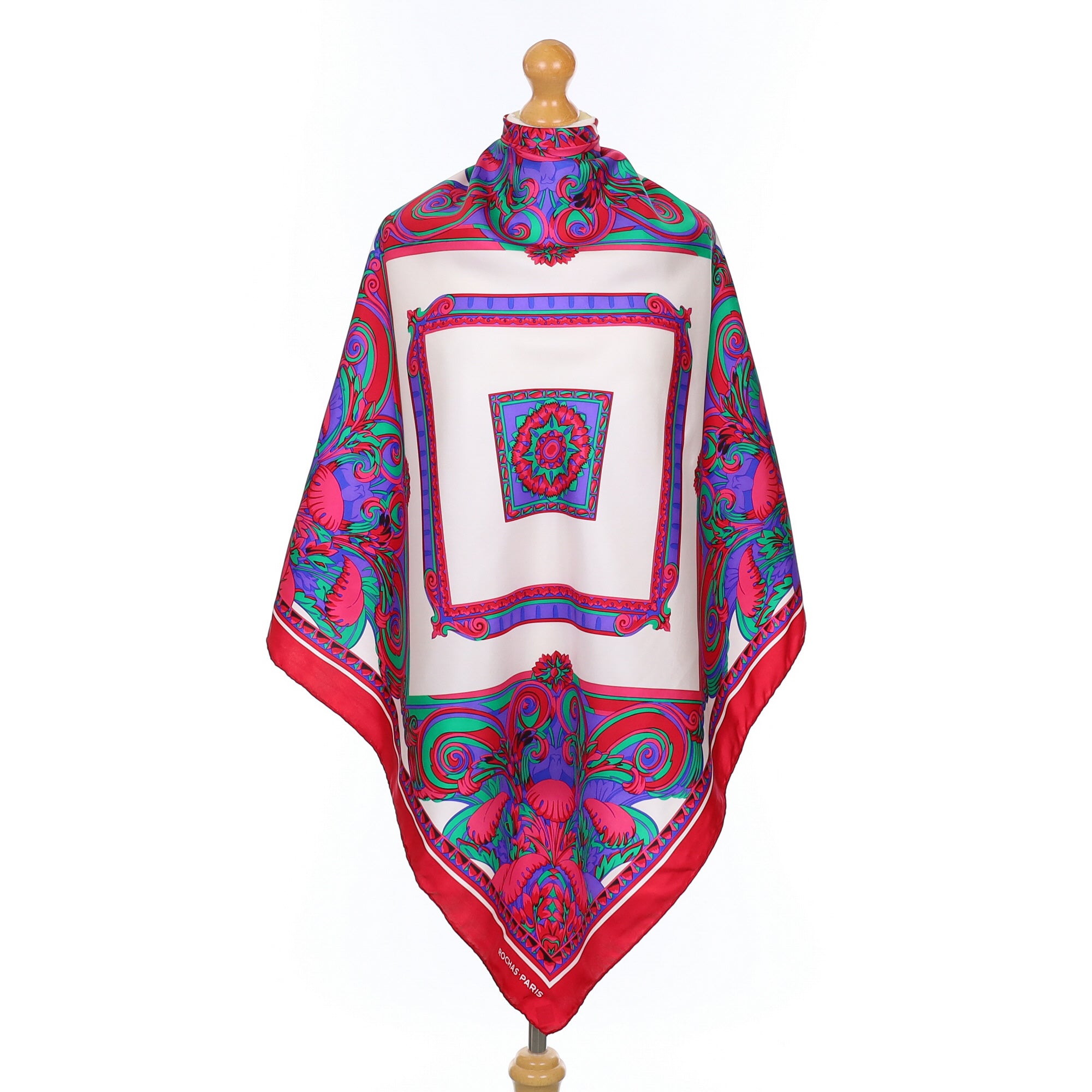 Rochas Abstract Pink and Purple Silk Scarf