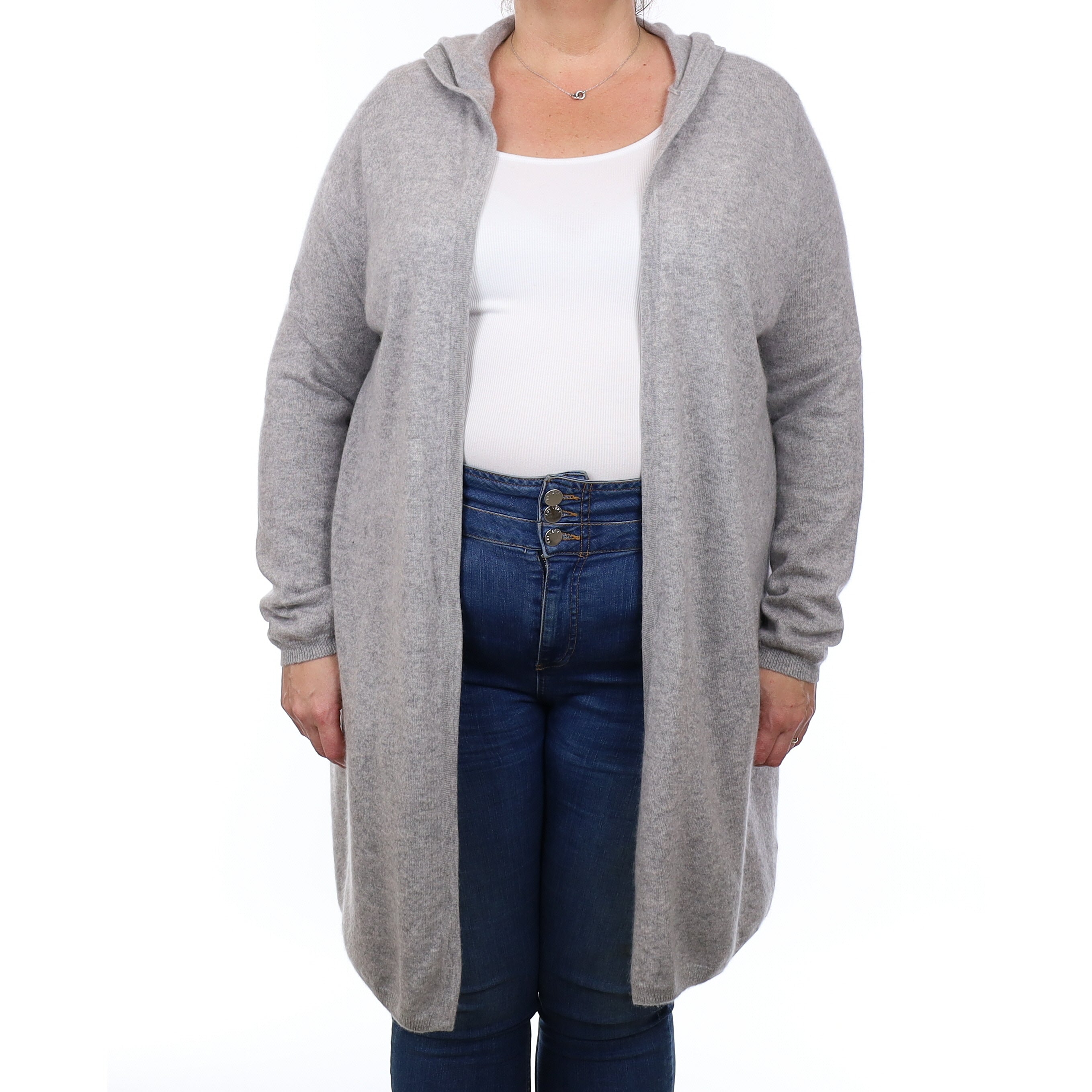 Smoke Grey Cashmere Edge to Edge Cardigan with Hood Extra Large