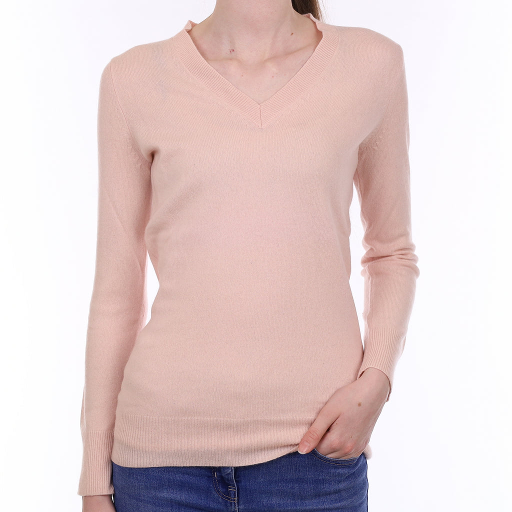 Ice Pink Cashmere V Neck Jumper Extra Small