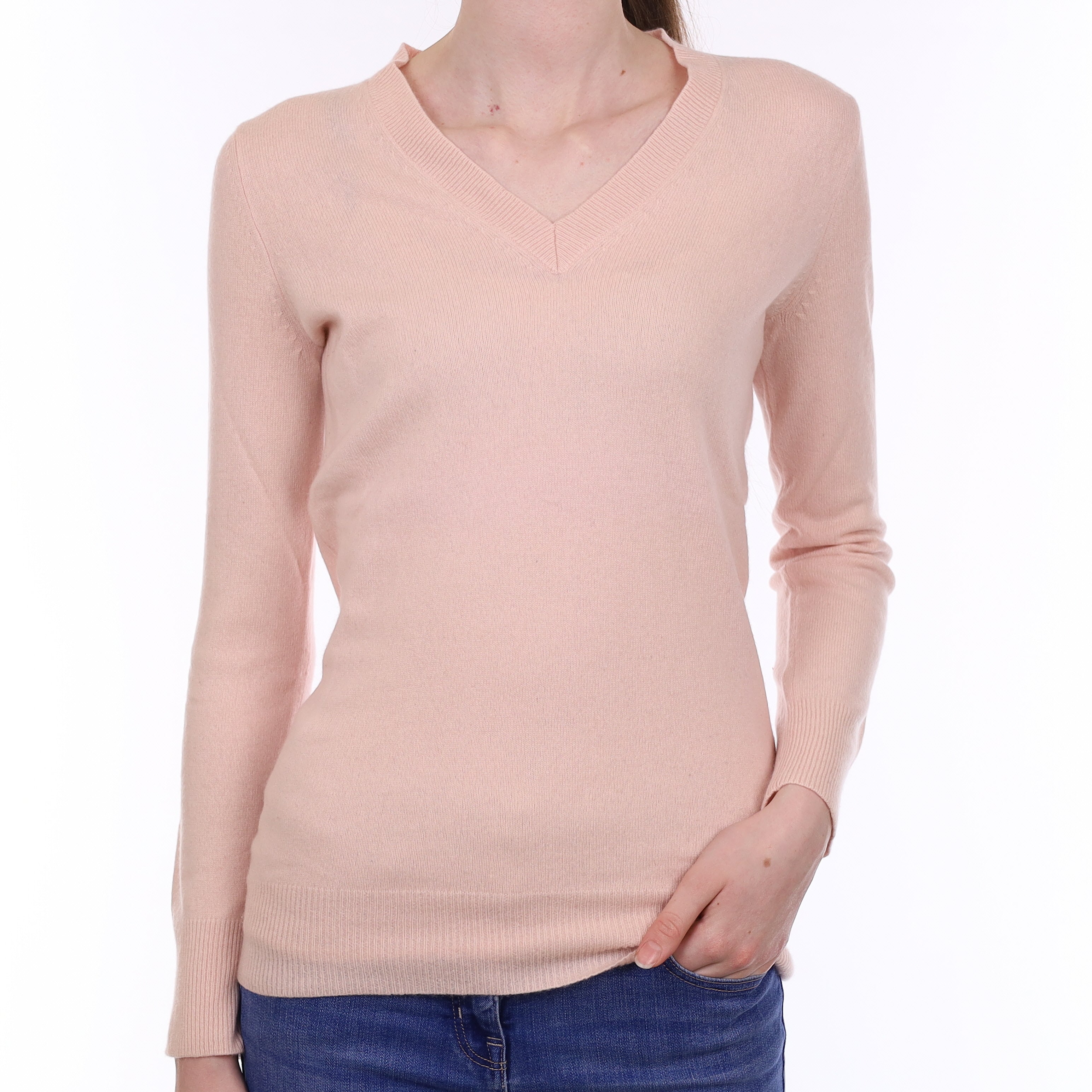 Ice Pink Cashmere V Neck Jumper Extra Small