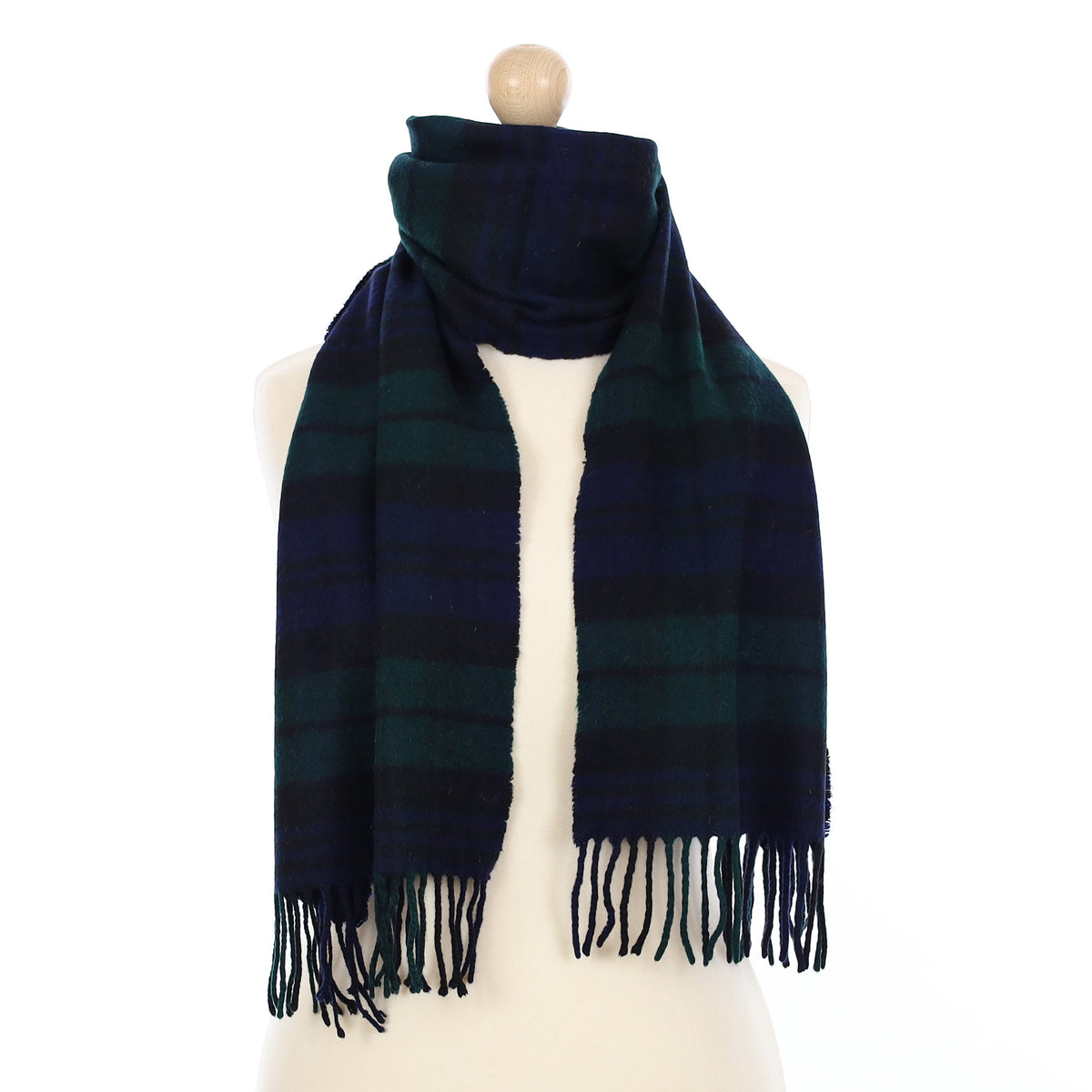 Forrest Green and Navy Plaid Cashmere Woven Scarf