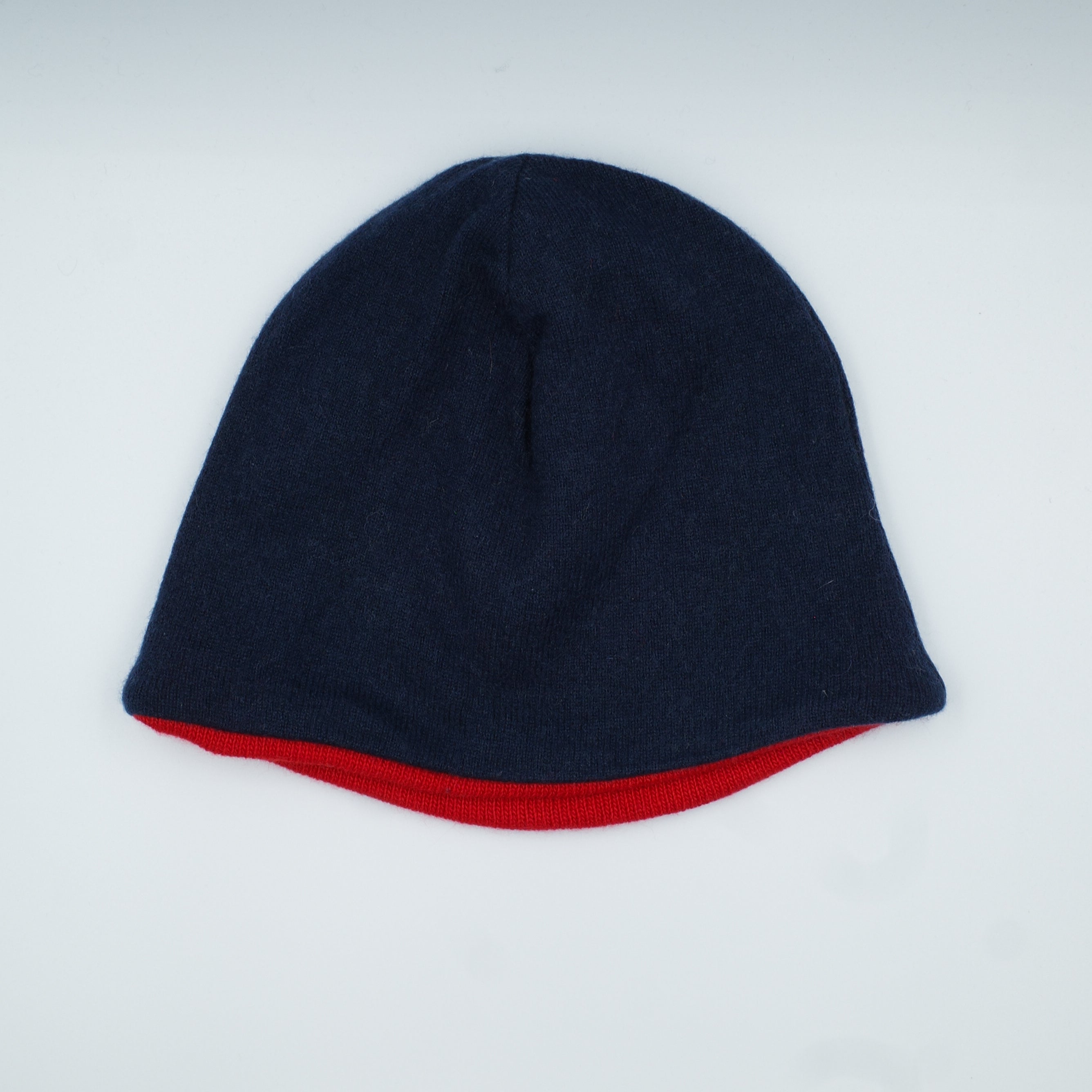 Navy Blue and Post Box Red Cashmere Beanie Hat