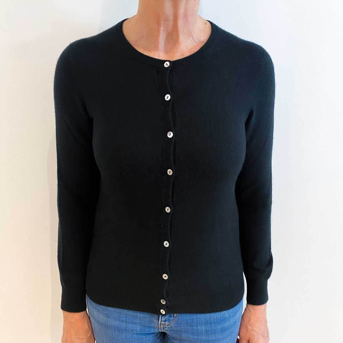 N.Peal Black Cashmere Cardigan Medium