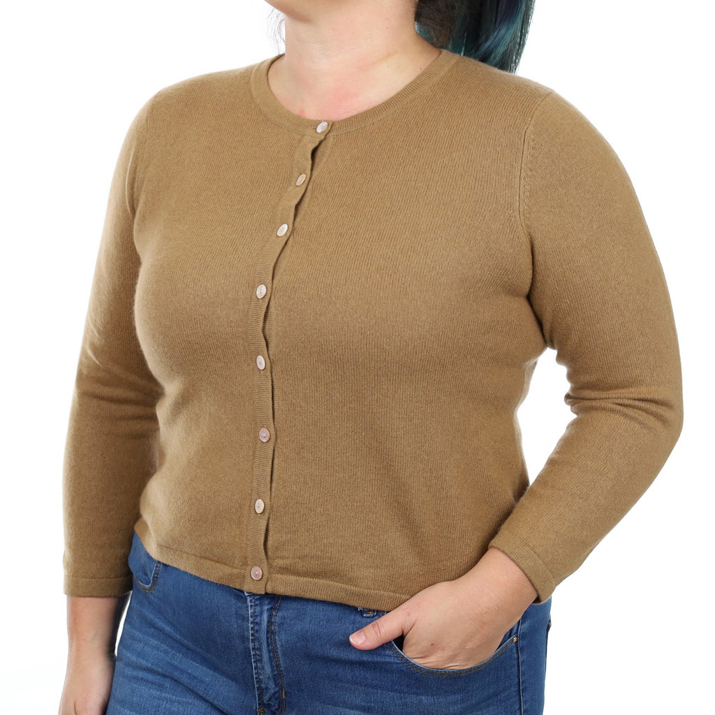 Toffee Brown Cashmere Crew Neck Cardigan Large Petite