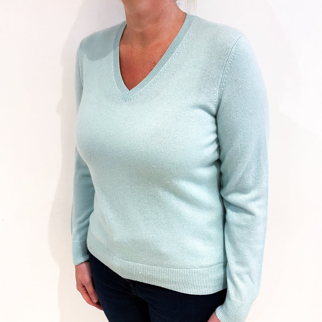 Mint Green Cashmere V Neck Jumper Large