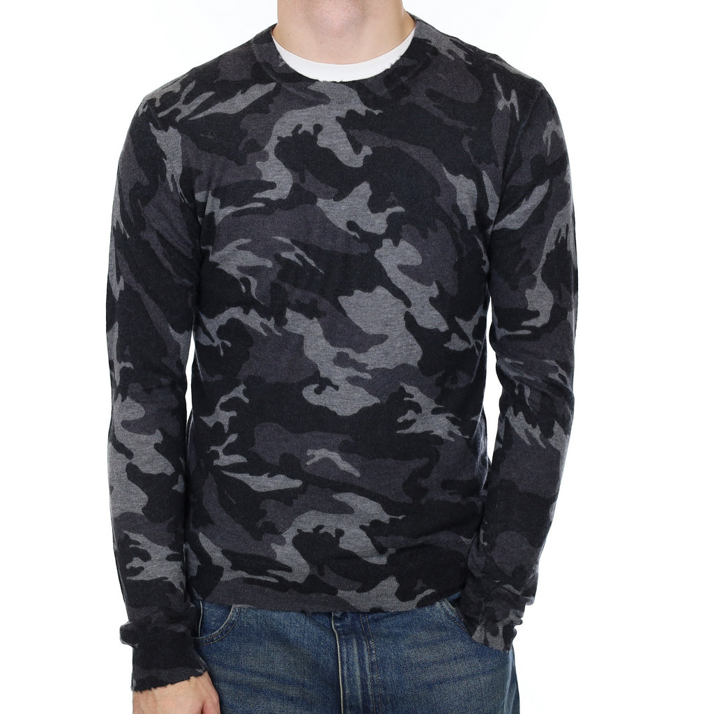 Men’s Zadig & Voltaire Grey Camouflage Cashmere Crew Neck Jumper Medium