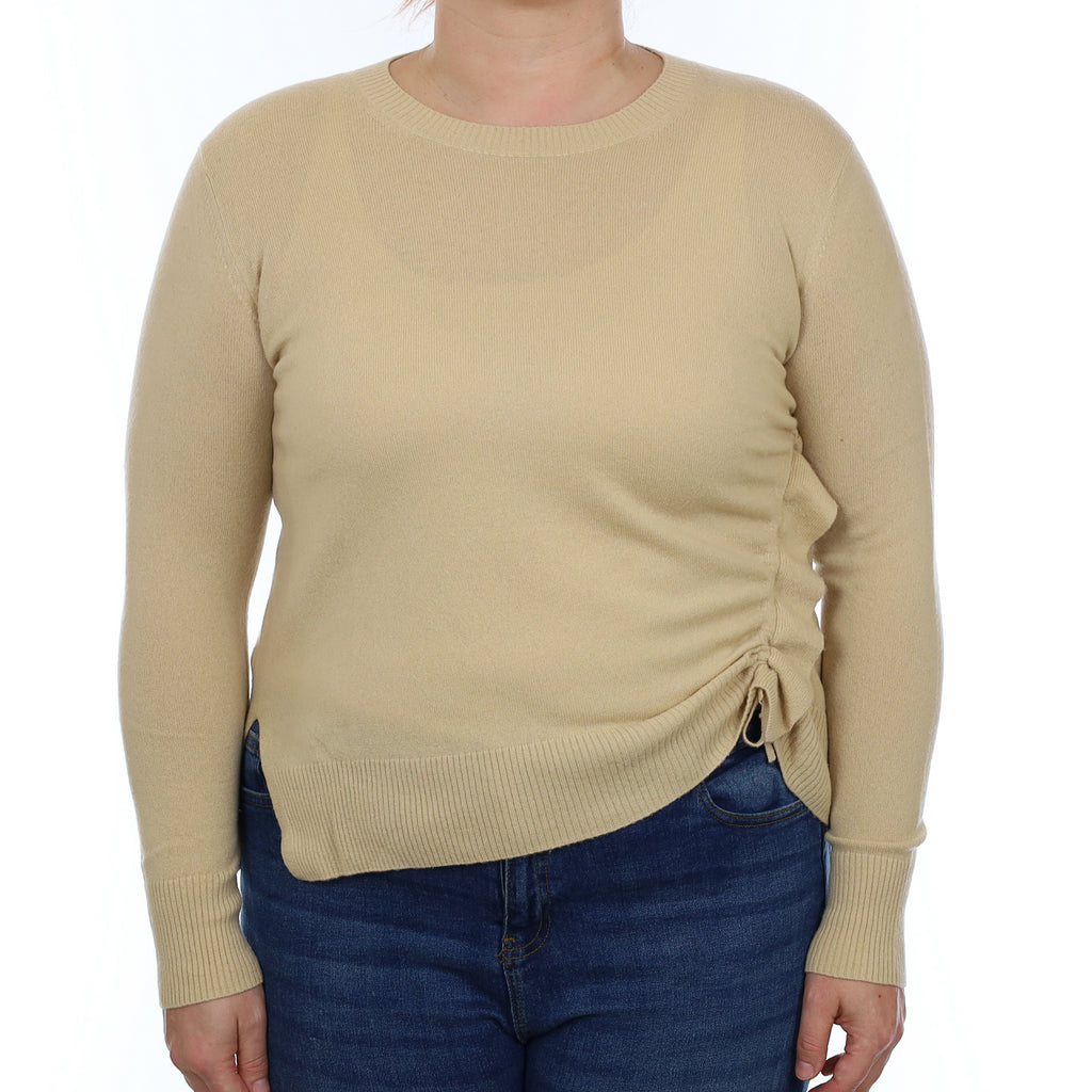 Vince Sand Beige Cashmere Ruched Side Crew Neck Jumper Large