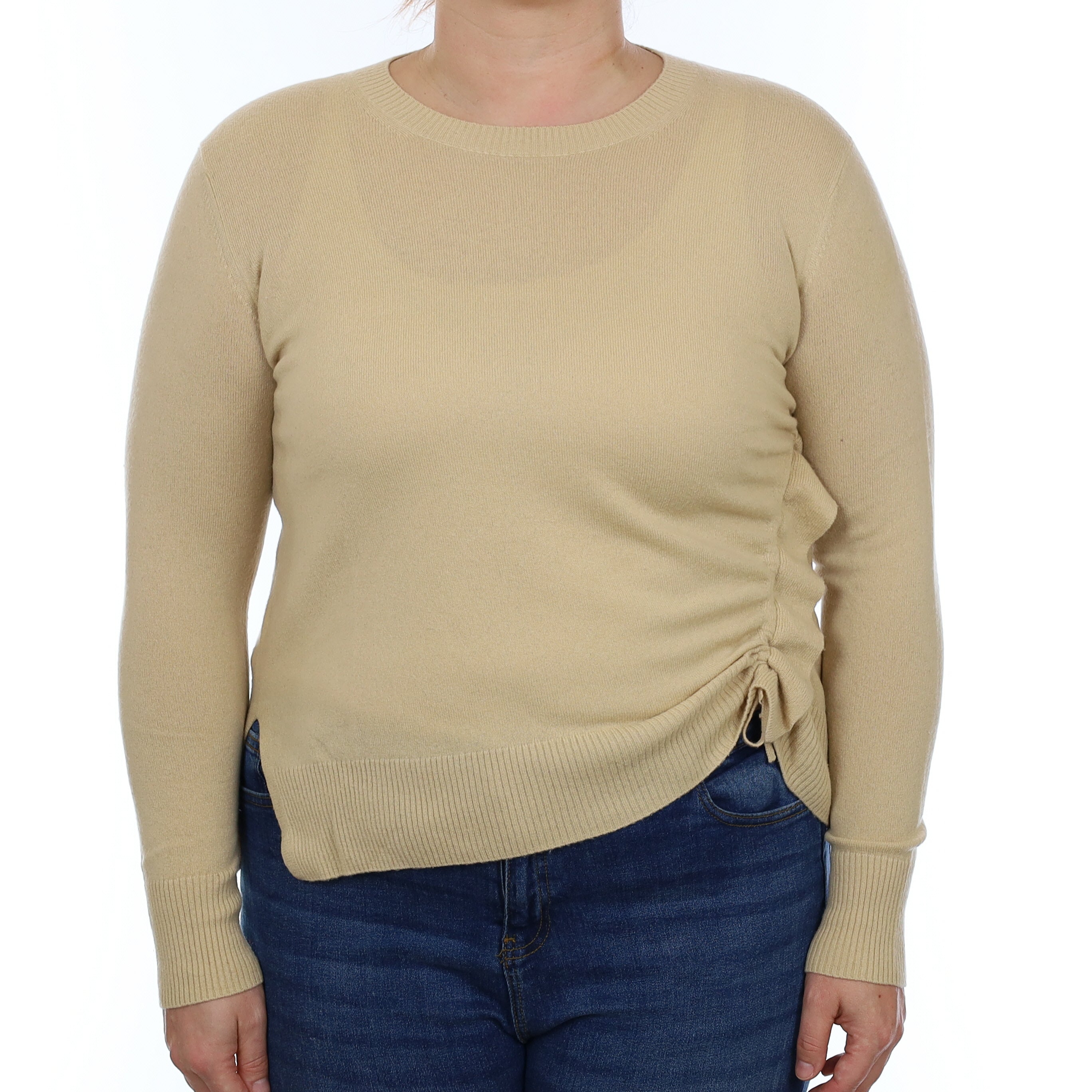 Vince Sand Beige Cashmere Ruched Side Crew Neck Jumper Large