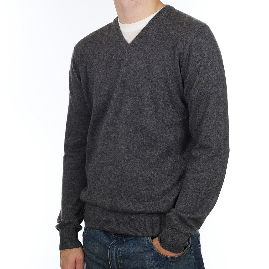 Men’s Slate Grey Cashmere V Neck Jumper Large