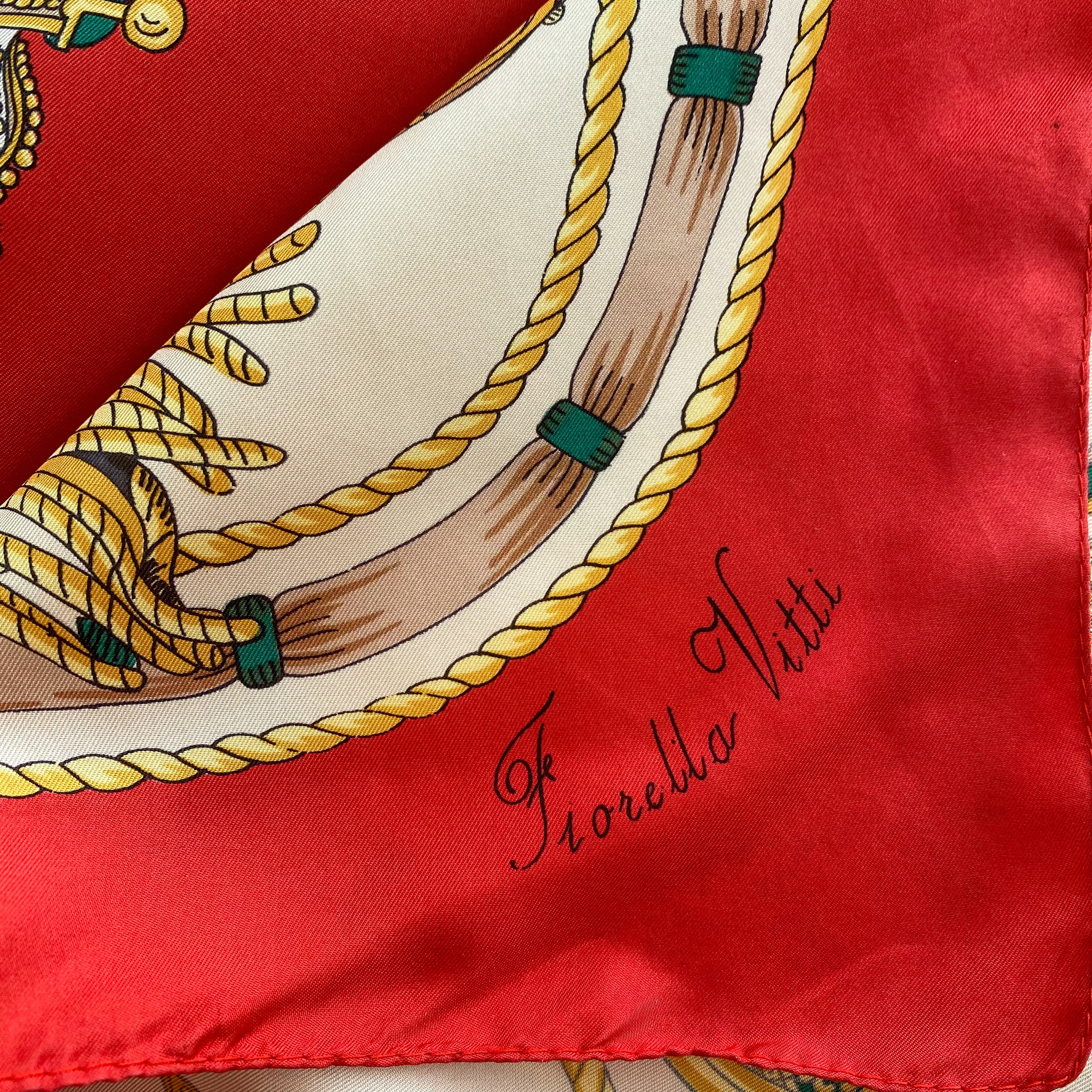 Fiorella Vitti Red Crown Vintage Silk Scarf
